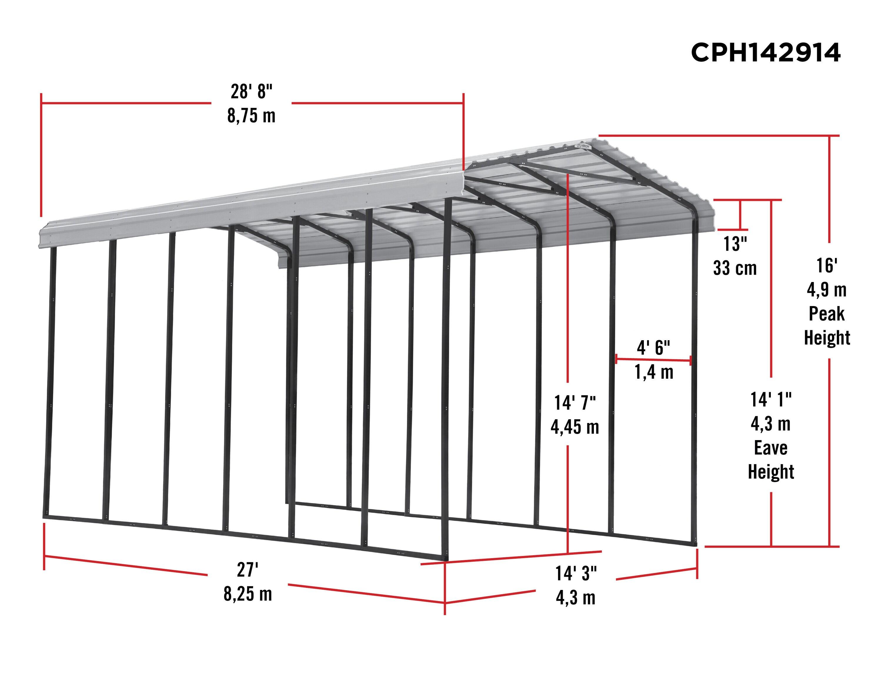 Arrow Carports Galvanized Steel Carport, RV Metal Carport Kit, 14' x 29' x 14', Eggshell
