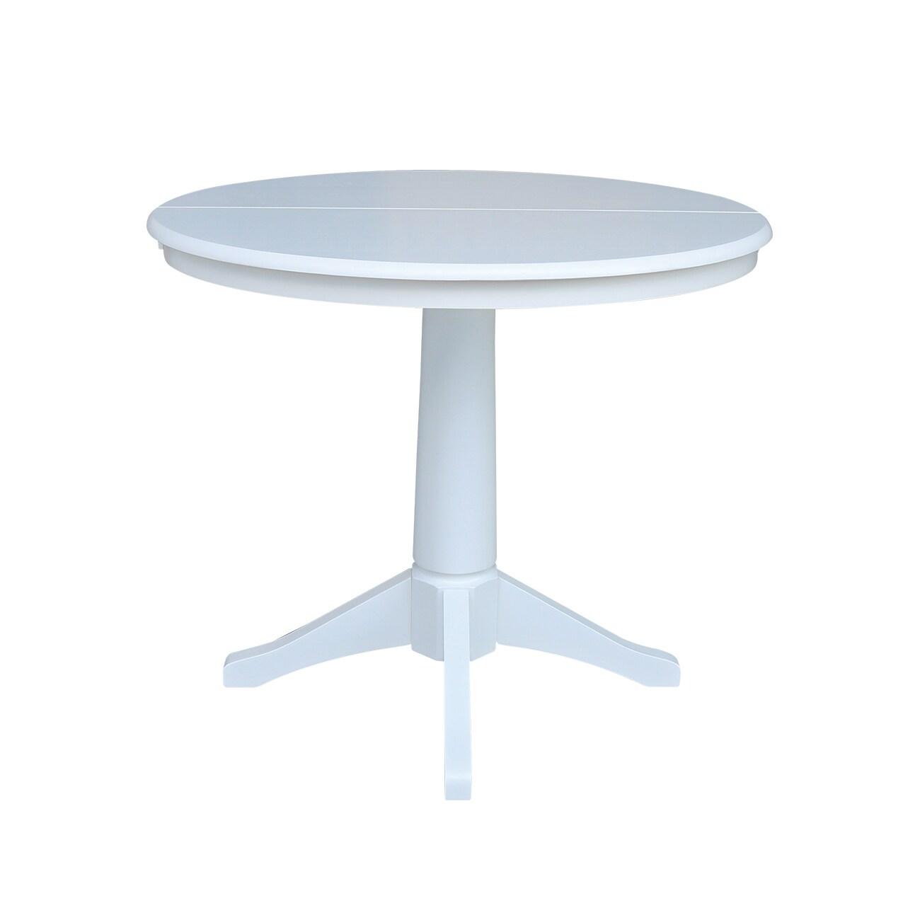 36" Magnolia Round Top Dining Table with 12" Leaf White - International Concepts: Hardwood Pedestal, Seats 4