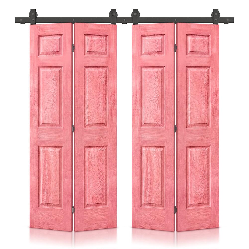 Calhome Paneled MDF Composite Double Bifold Barn Doors with Installation Hardware Kit