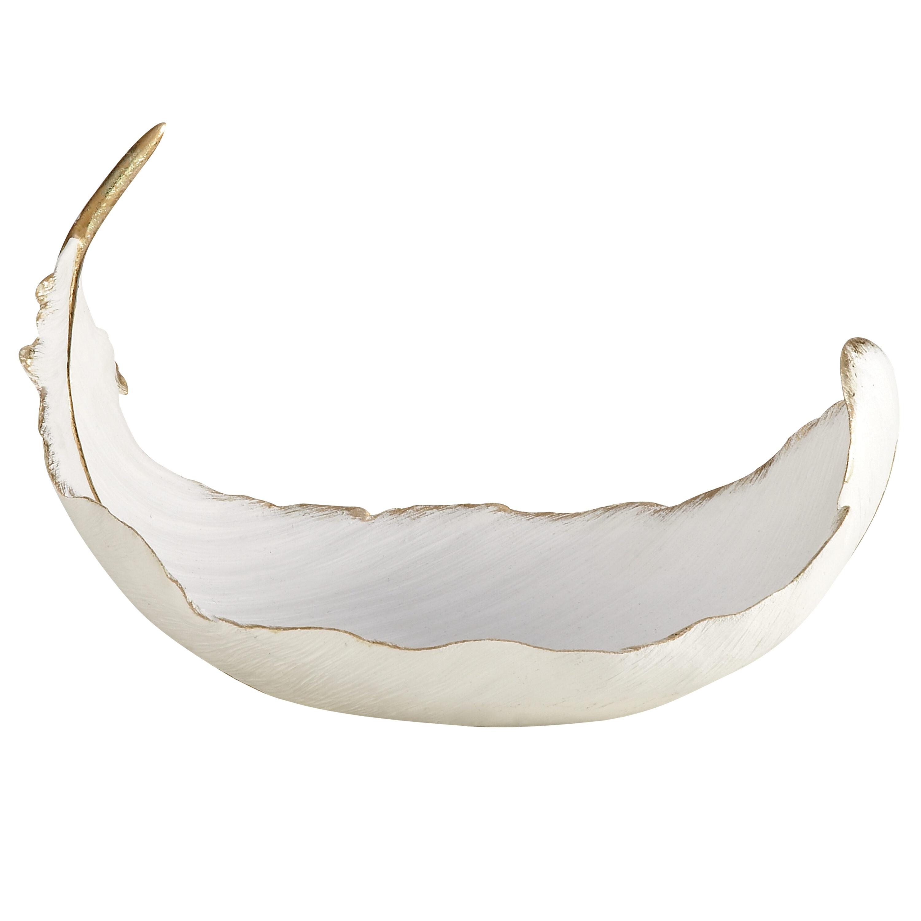 CosmoLiving by Cosmopolitan 8" Oval Curved Feather Bird Polystone Decorative Bowl with Gold Accents