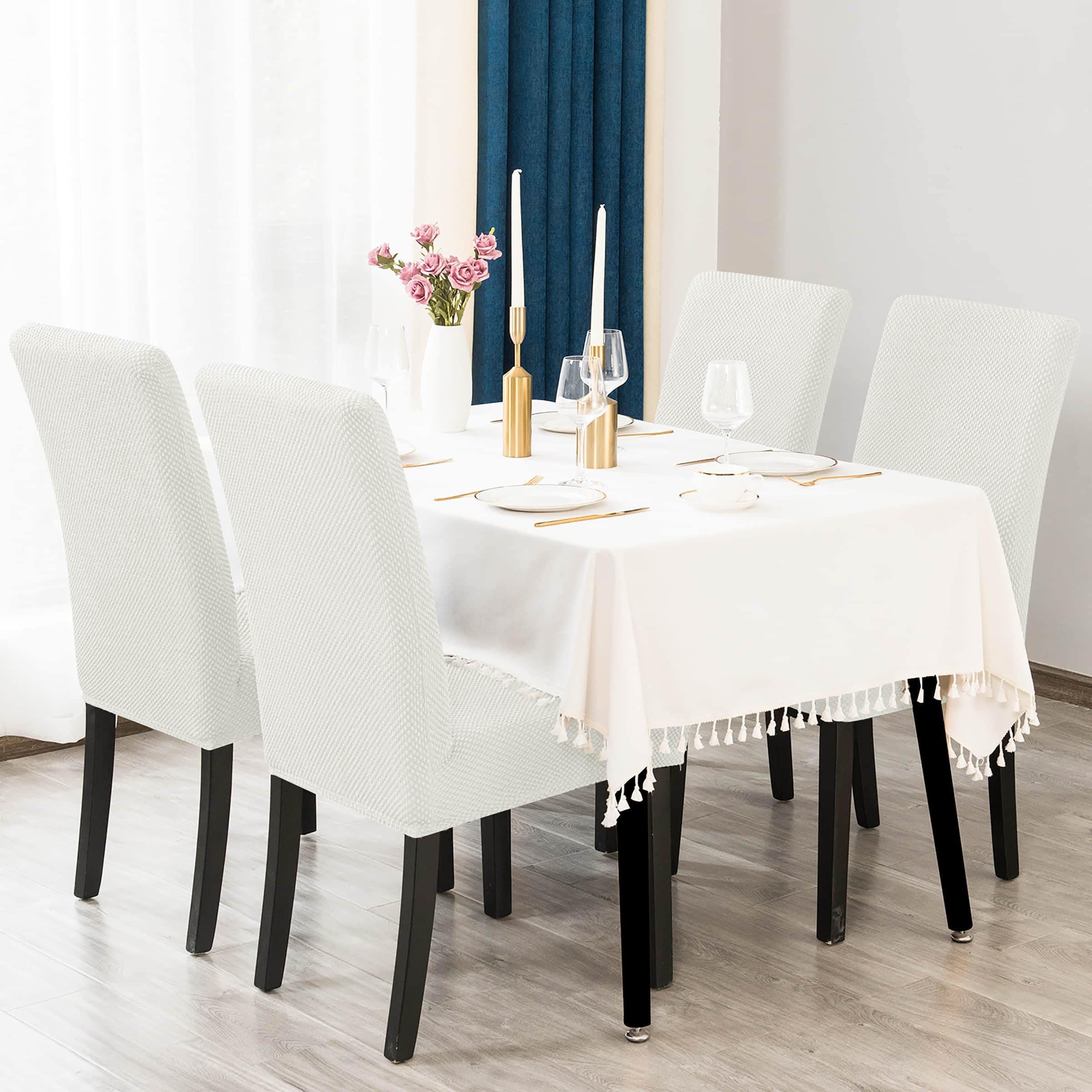 Subrtex Stretch Textured Grain Dining Chair Slipcover (Set of 4, Cream)