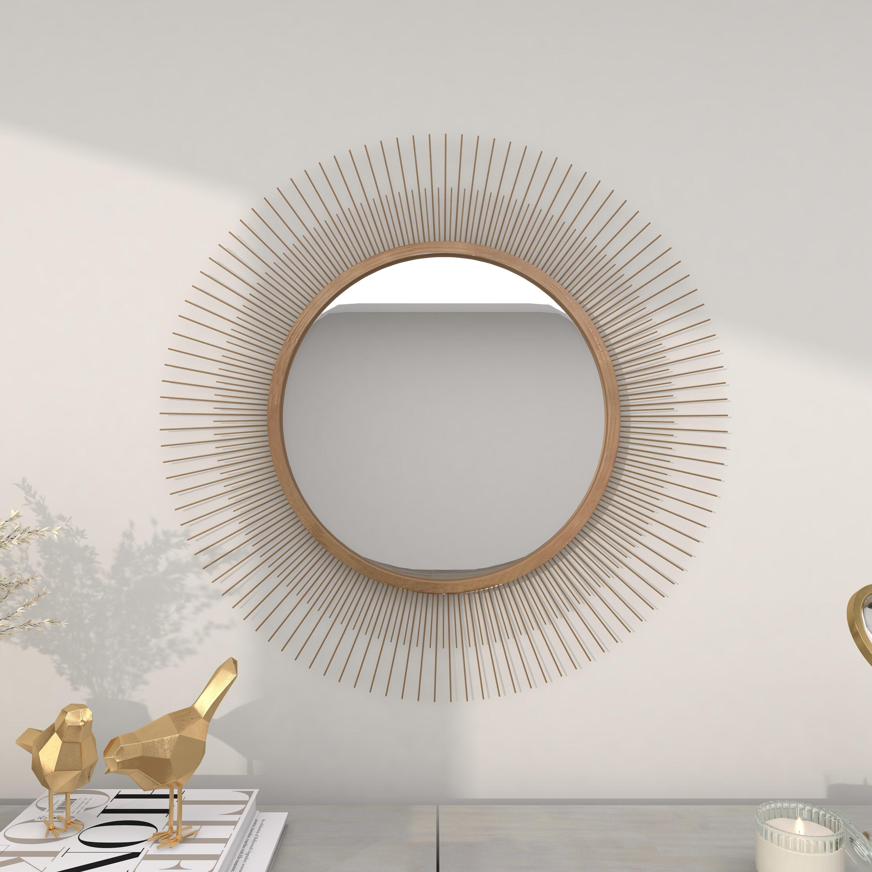 36" Metal Starburst Wall Mirror Gold - Olivia & May: Iron Frame, No Assembly, Modern Decor