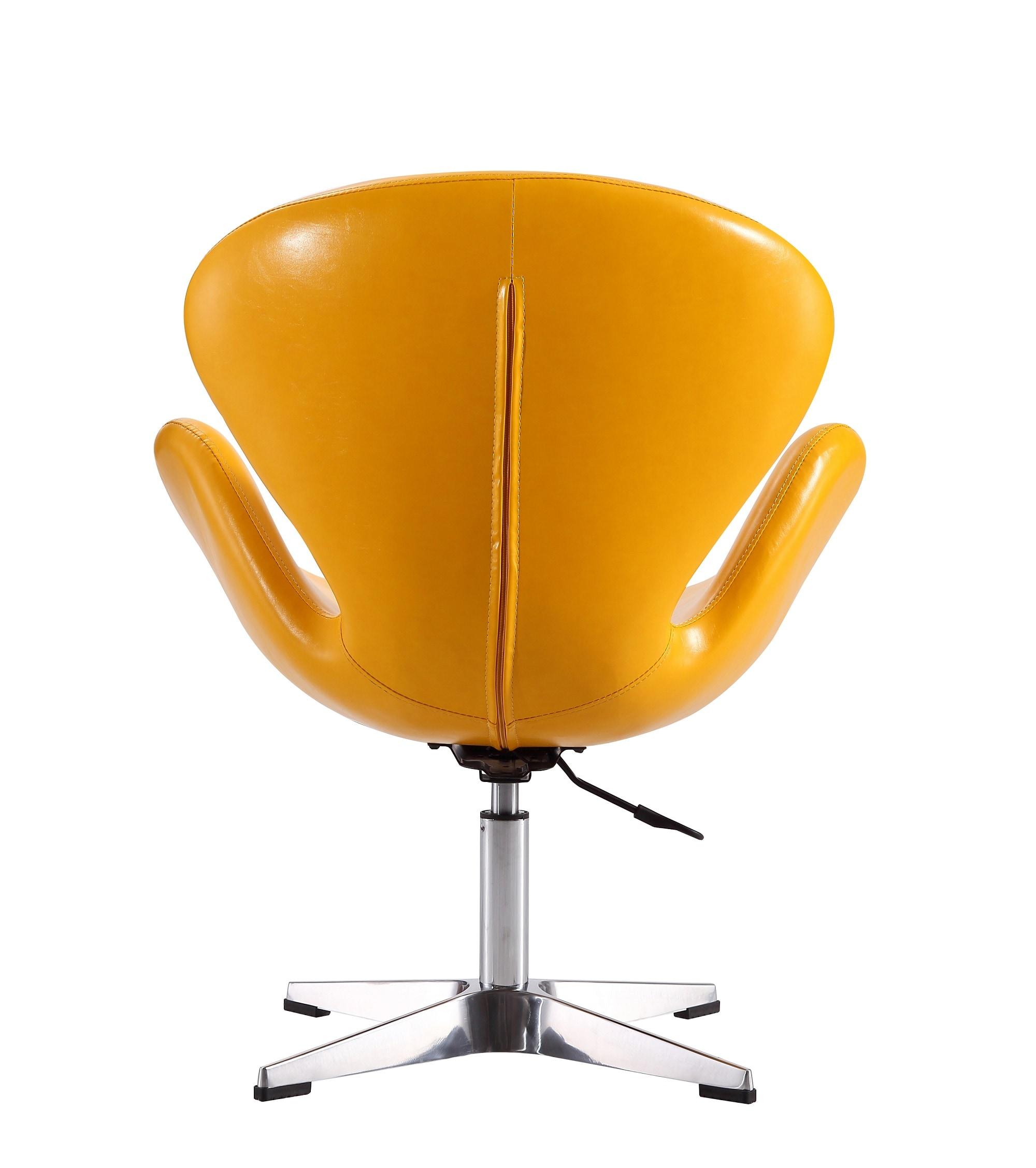 Raspberry Faux Leather Adjustable Swivel Chair Yellow - Manhattan Comfort: Retro Chic, Steel Cross Legs, 39.4" Height