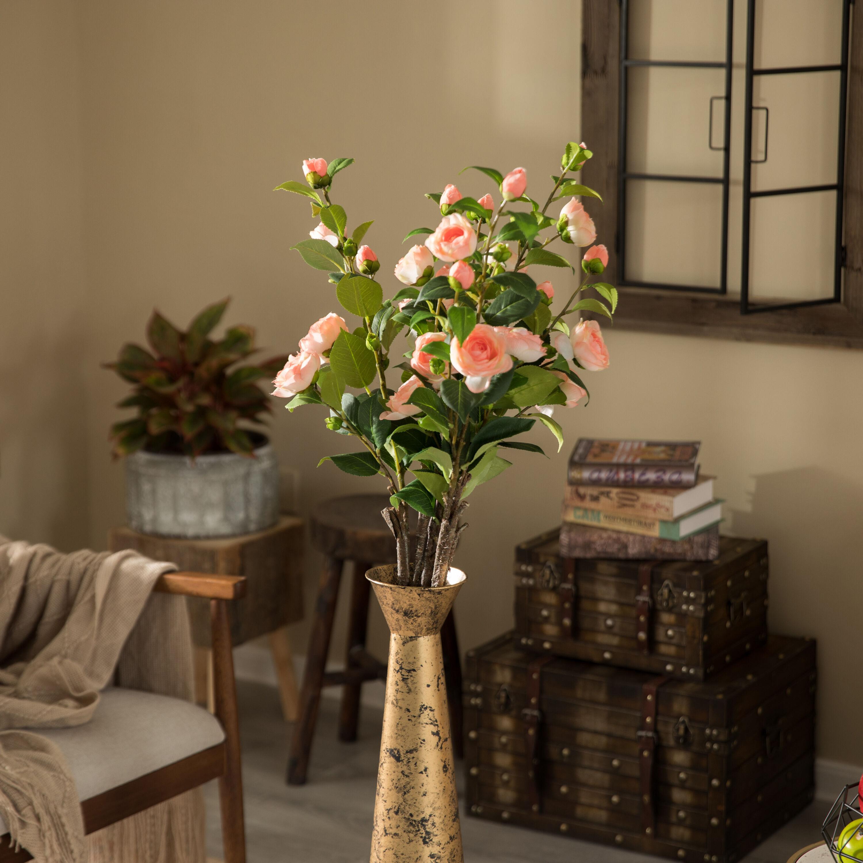 Brushed Paint Unique Straight Design Metal Decorative Floor Vase Flower Holder for Entryway, Living Room, or Dining