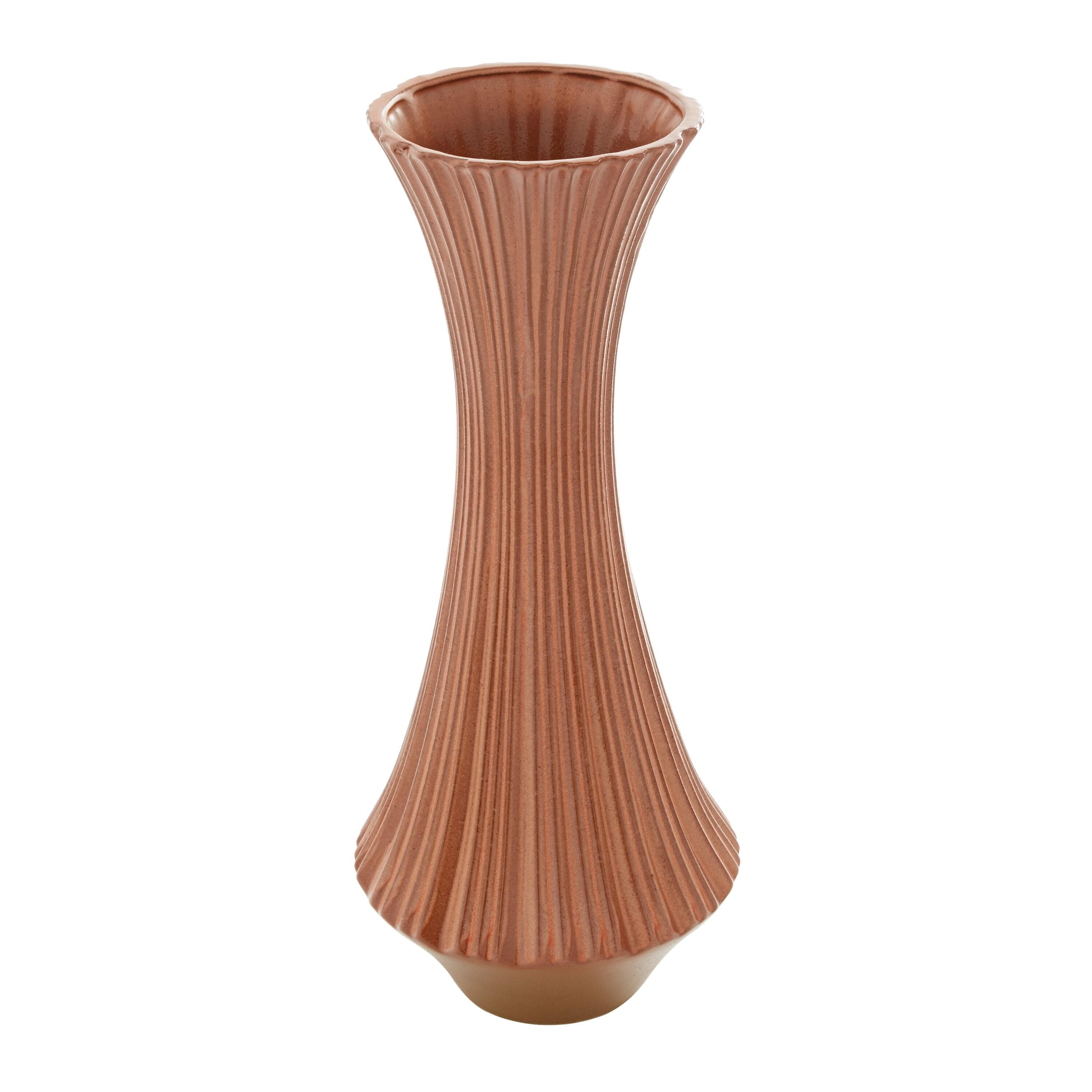 DecMode 20" Ribbed Orange Ceramic Vase