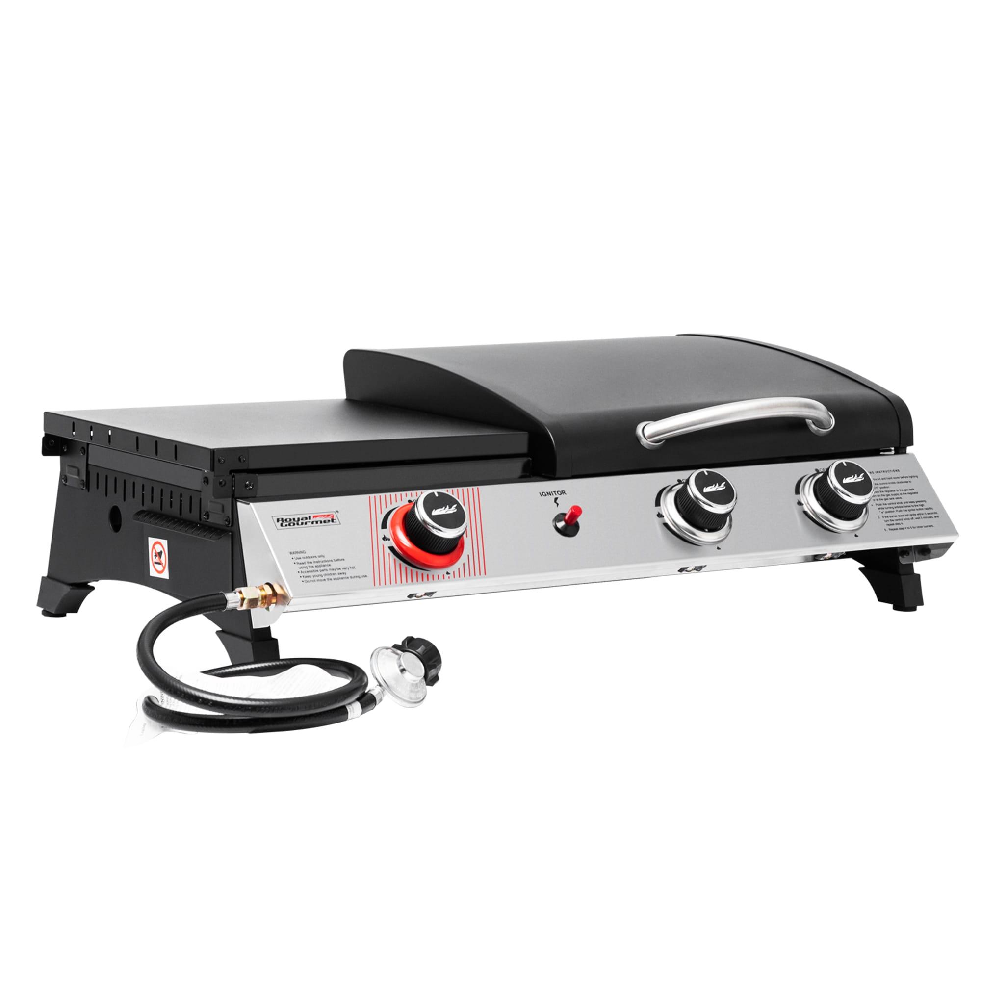 Royal Gourmet 3-Burner Portable Gas Griddle With Side Burner, 3-in-1 Grill and Griddle Combo Station With Lid for Outdoor Cooking, Silver