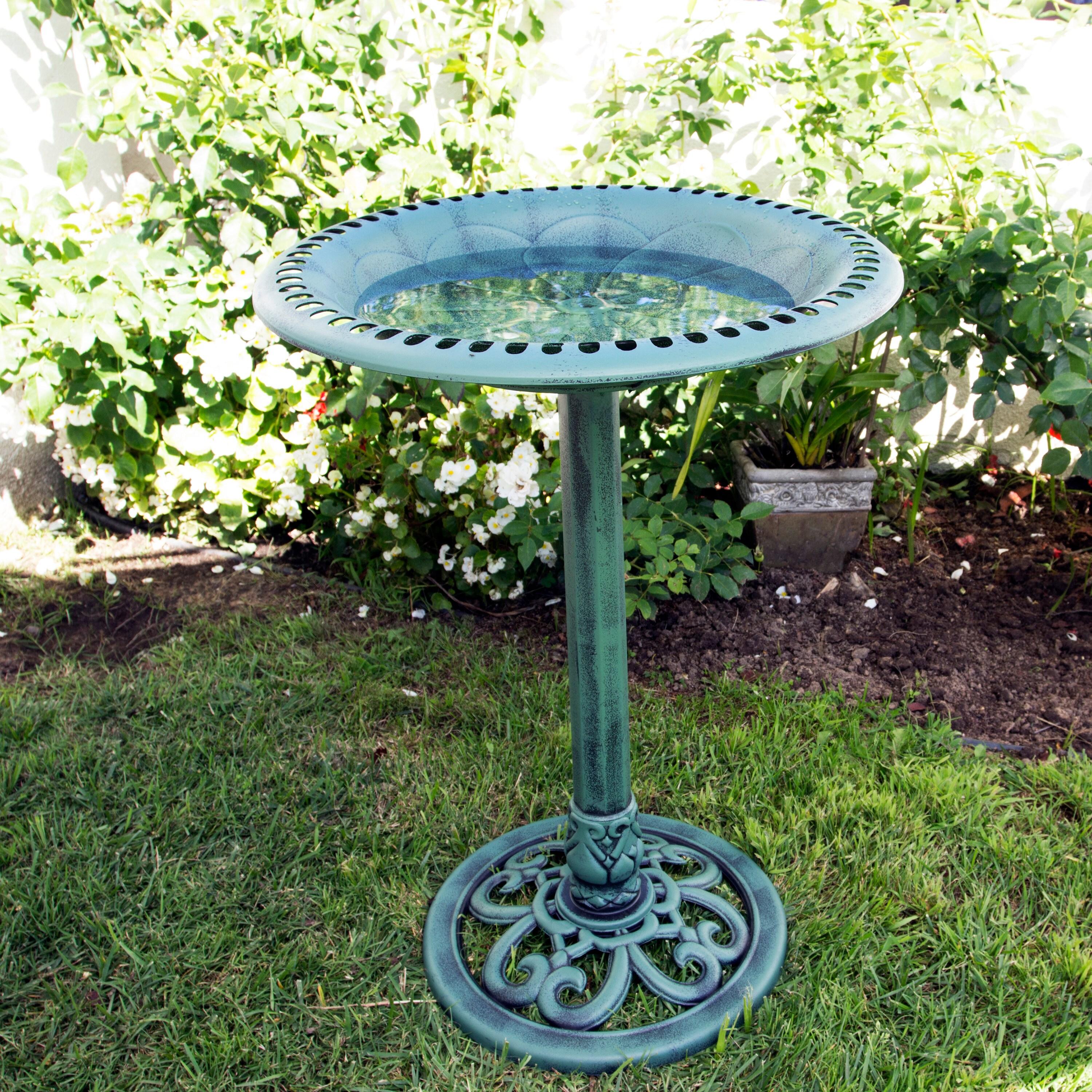 Alpine Corporation 15" x 25" Plastic Scrollwork Bird Bath, Green