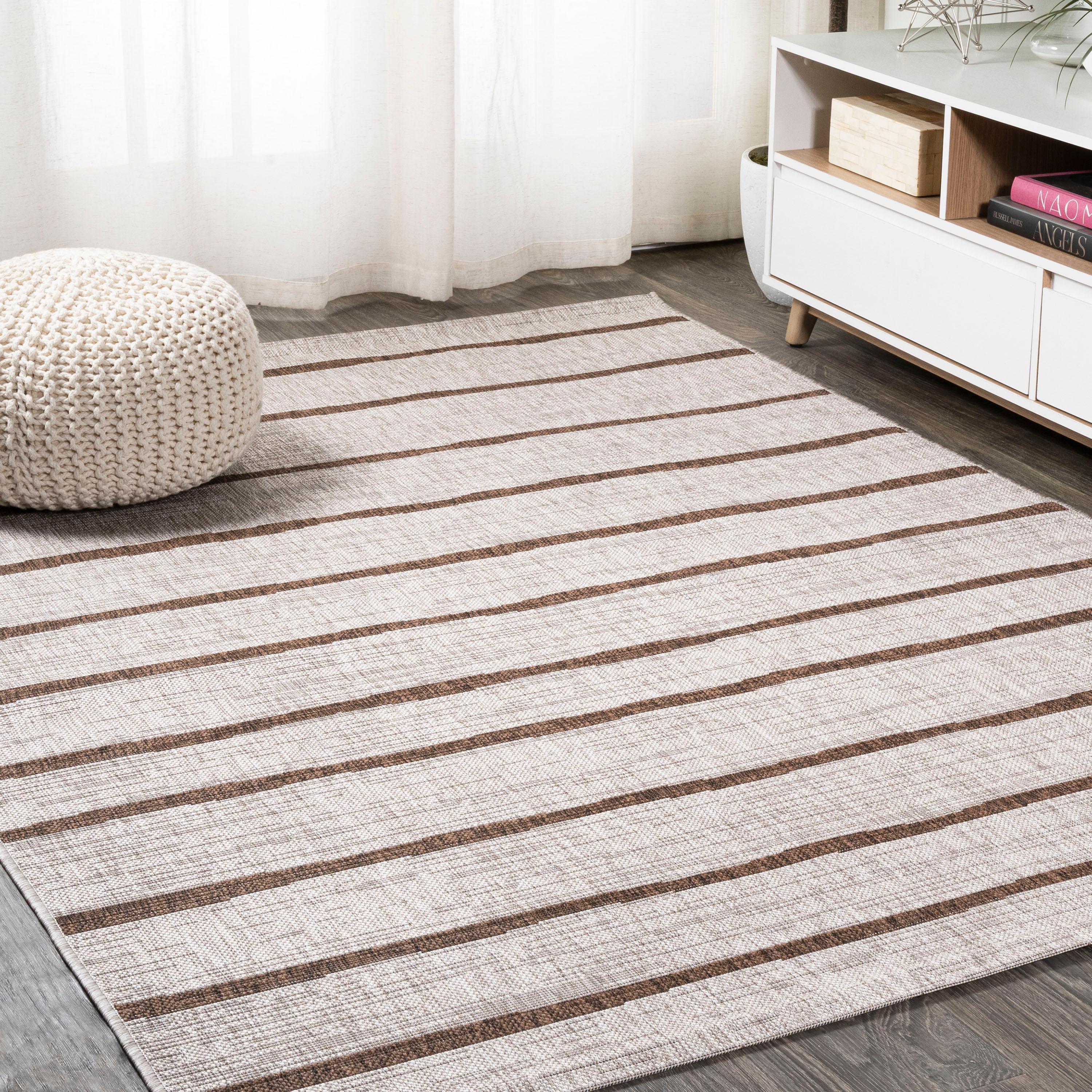 3'x5' Colonia Berber Stripe Indoor/Outdoor Area Rug, Beige/Brown - JONATHAN Y