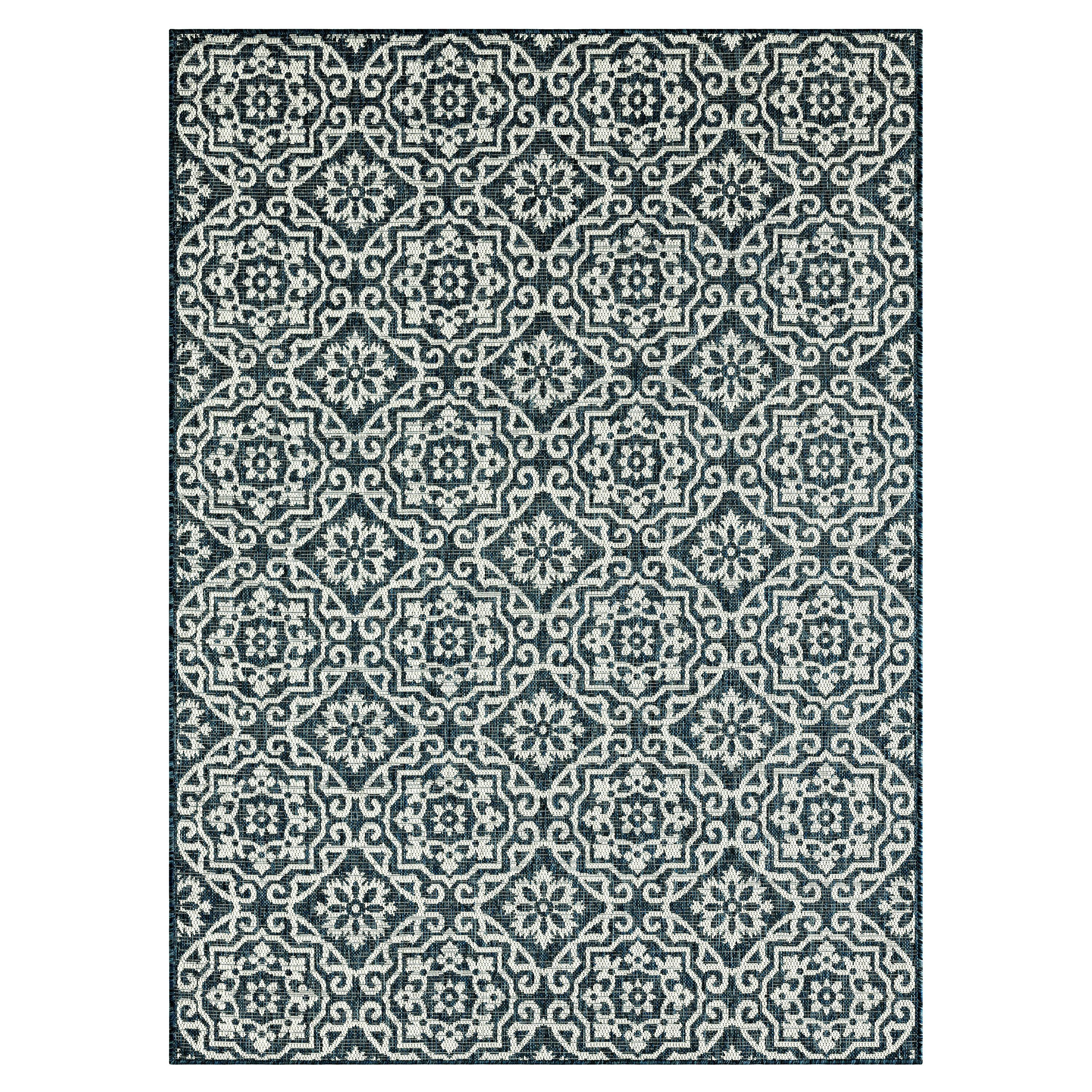 NICOLE MILLER NEW YORK Patio Country Danica Geometric Indoor/Outdoor Area Rug, Blue/White