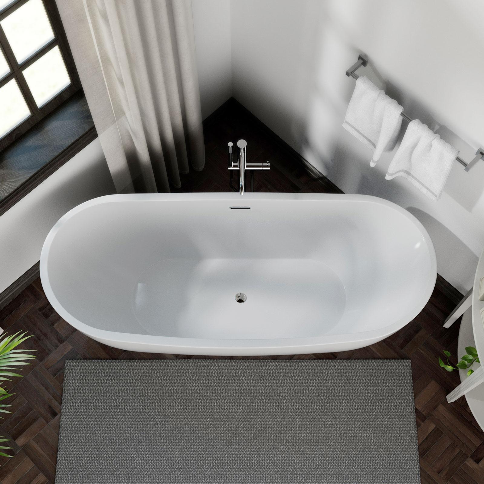 Empava 69" Freestanding Bathtub, Luxury Acrylic Soaking Tub, Modern Stand-Alone Design, Glossy White , cUPC Certified