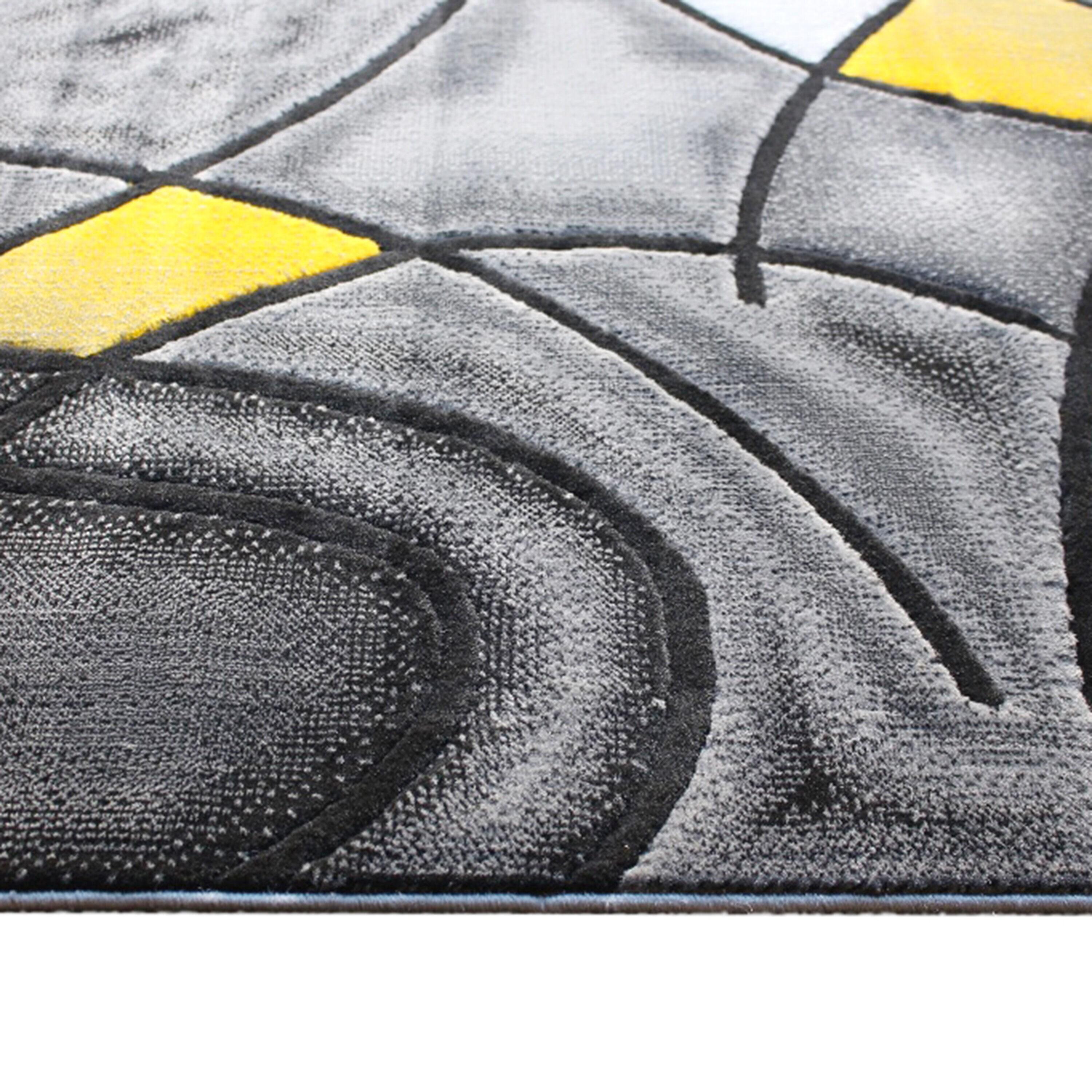 Reversible Abstract Yellow Synthetic 8' x 10' Area Rug