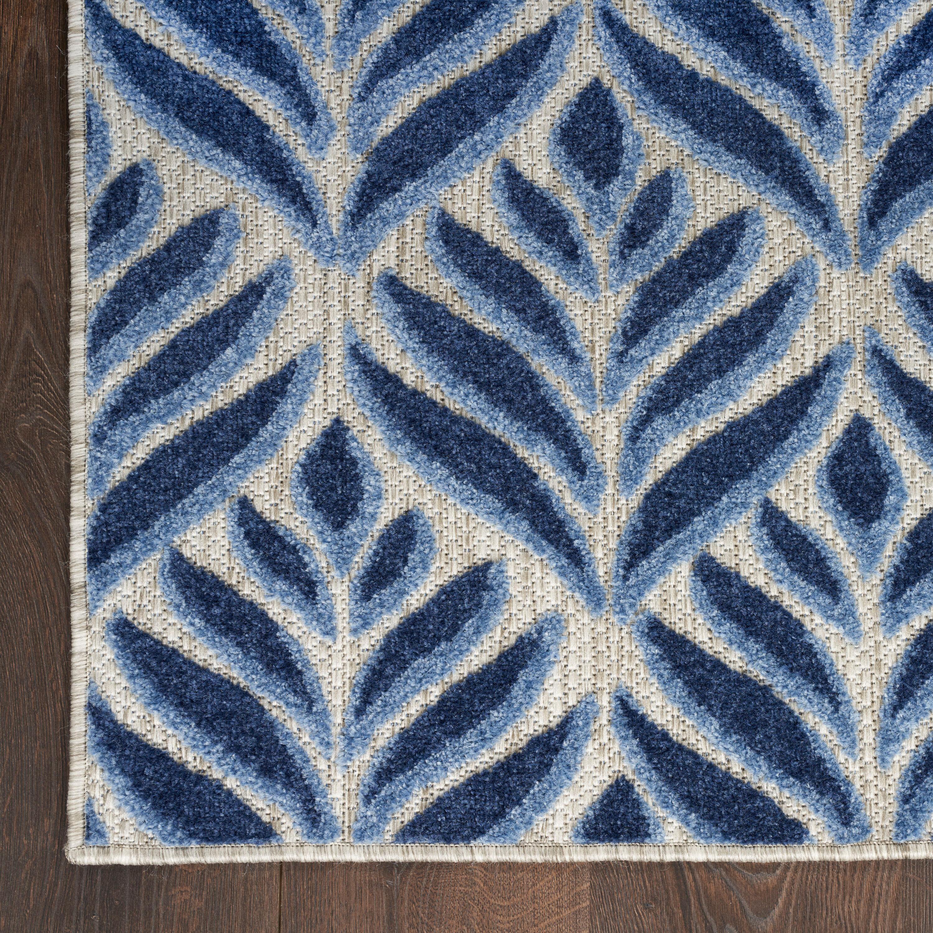 Nourison Aloha Tropical Palm Flatweave High-Low Indoor Outdoor Area Rug Blue 2'8" x 4'
