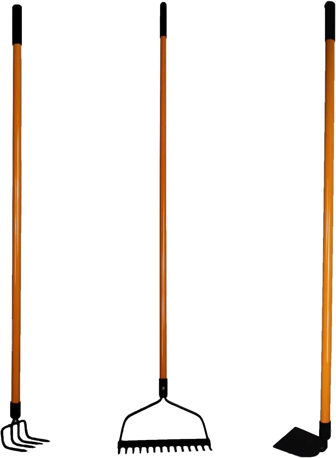 Ashman Online, 3 Various Assorted Garden Rakes  – Bow Rake, Garden Cultivator, and Garden Hoe, Black Color Metal Blade – Multipurpose Assorted Shovels with Strong Build 3 Pcs.