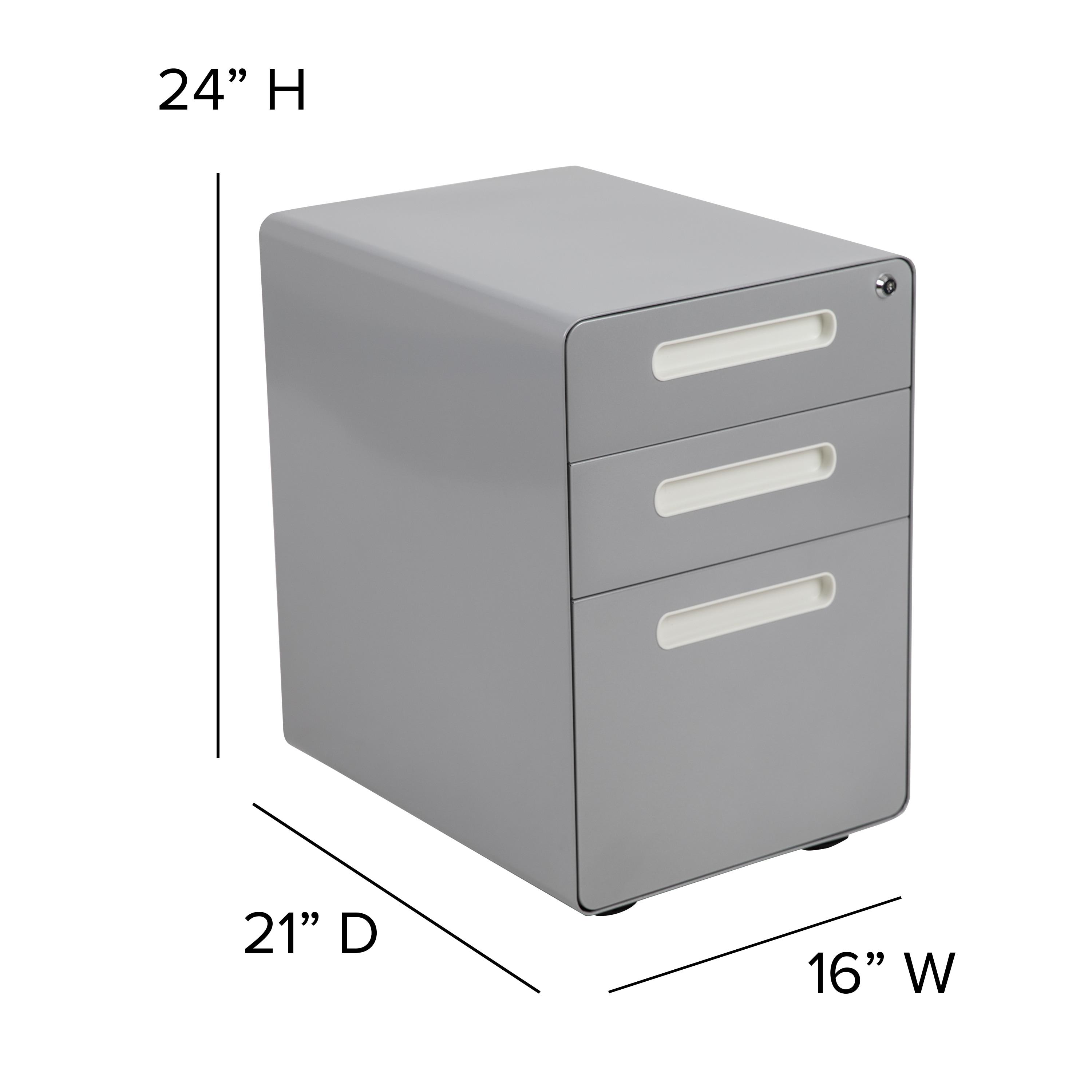 Flash Furniture Ergonomic 3-Drawer Mobile Locking Filing Cabinet with Anti-Tilt Mechanism and Hanging Drawer for Legal & Letter Files, Gray