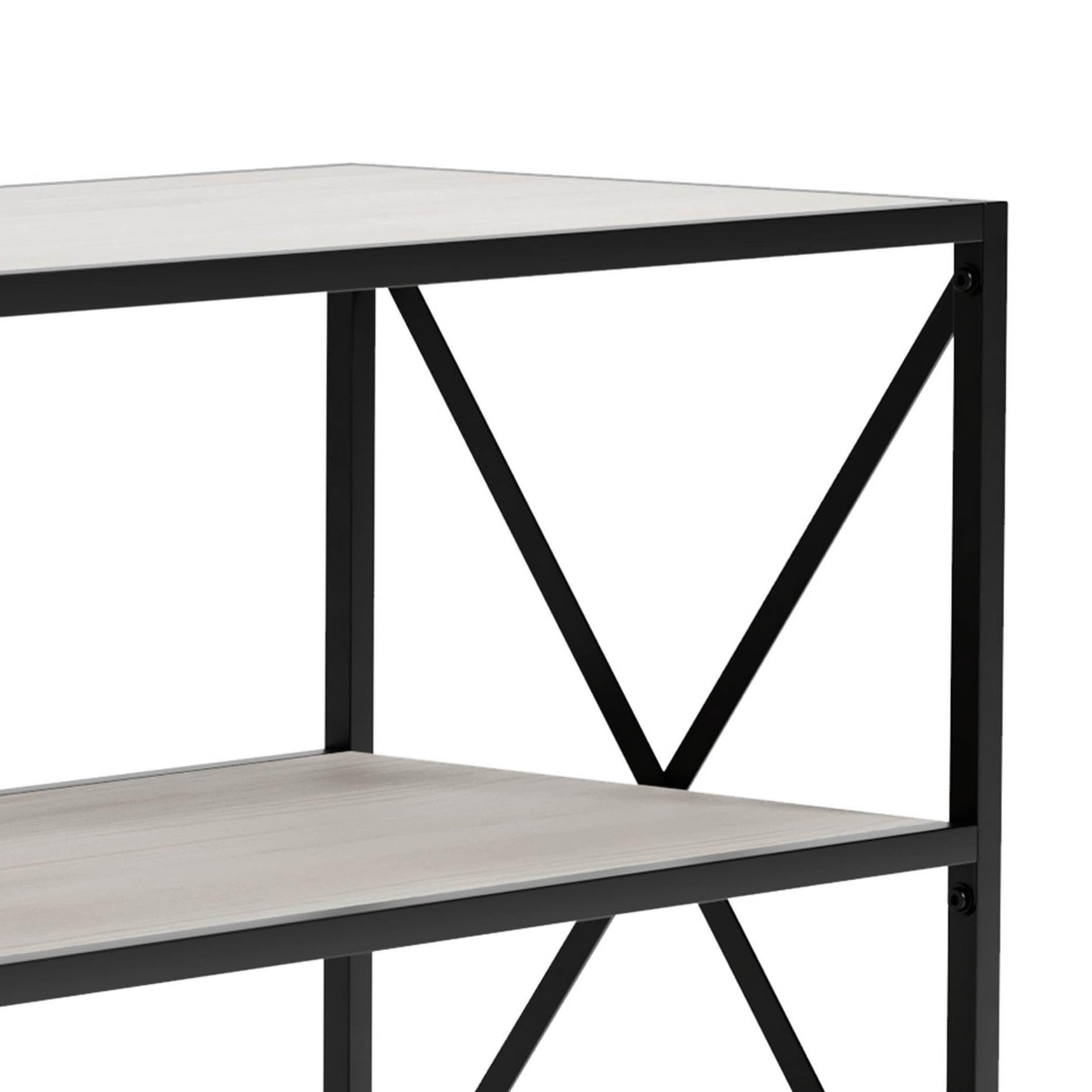 Gem 40 Inch Metal Console Sideboard Table 3 Shelves X Side Accents Black Whitewash - Saltoro Sherpi