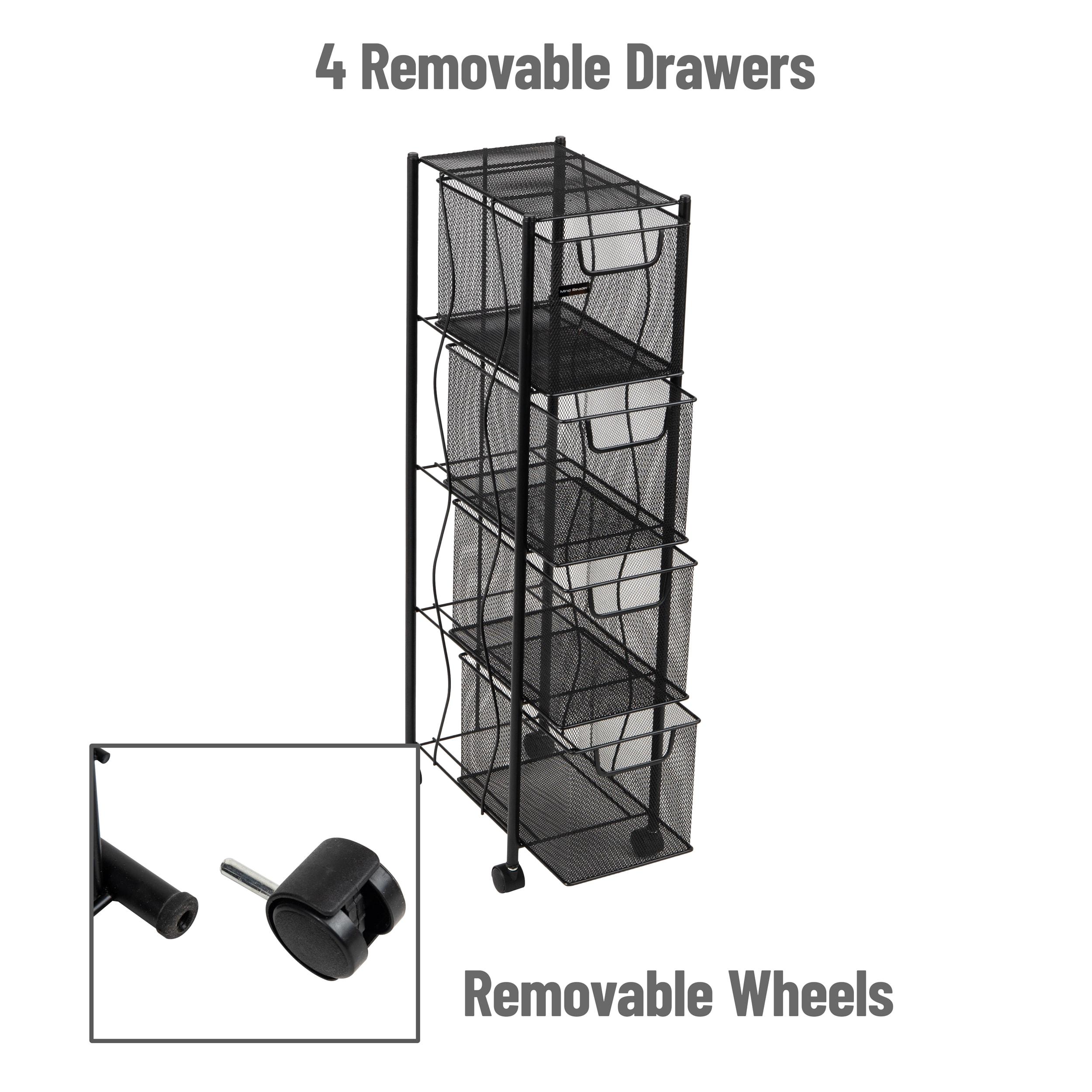 Mind Reader Mind Reader Rolling Cabinet with Drawers, Desk Organizer, Storage, 8"L x 11"W x 31.5"H, Black