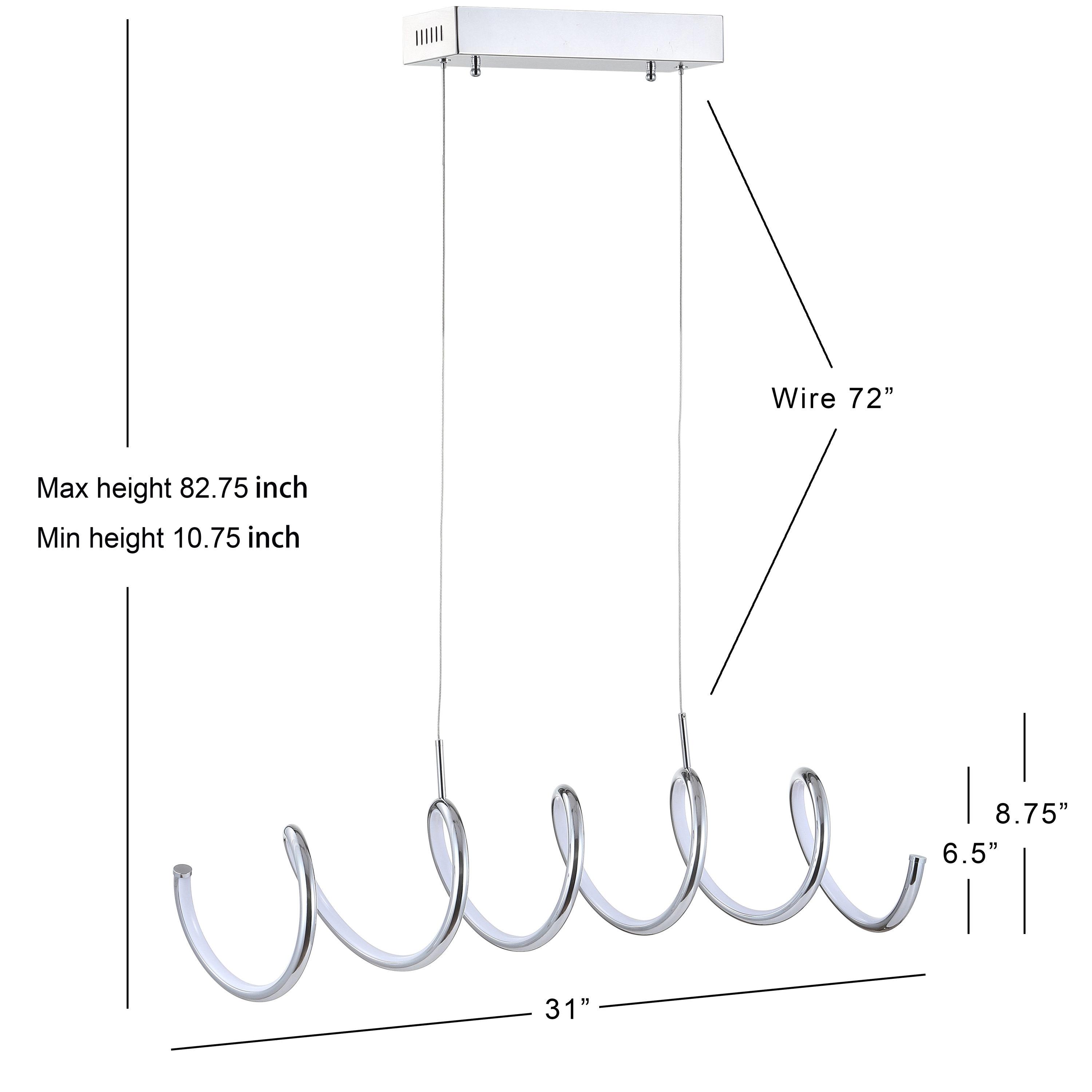 Ali 31" Dimmable Adjustable Integrated LED Metal Linear Pendant, Chrome