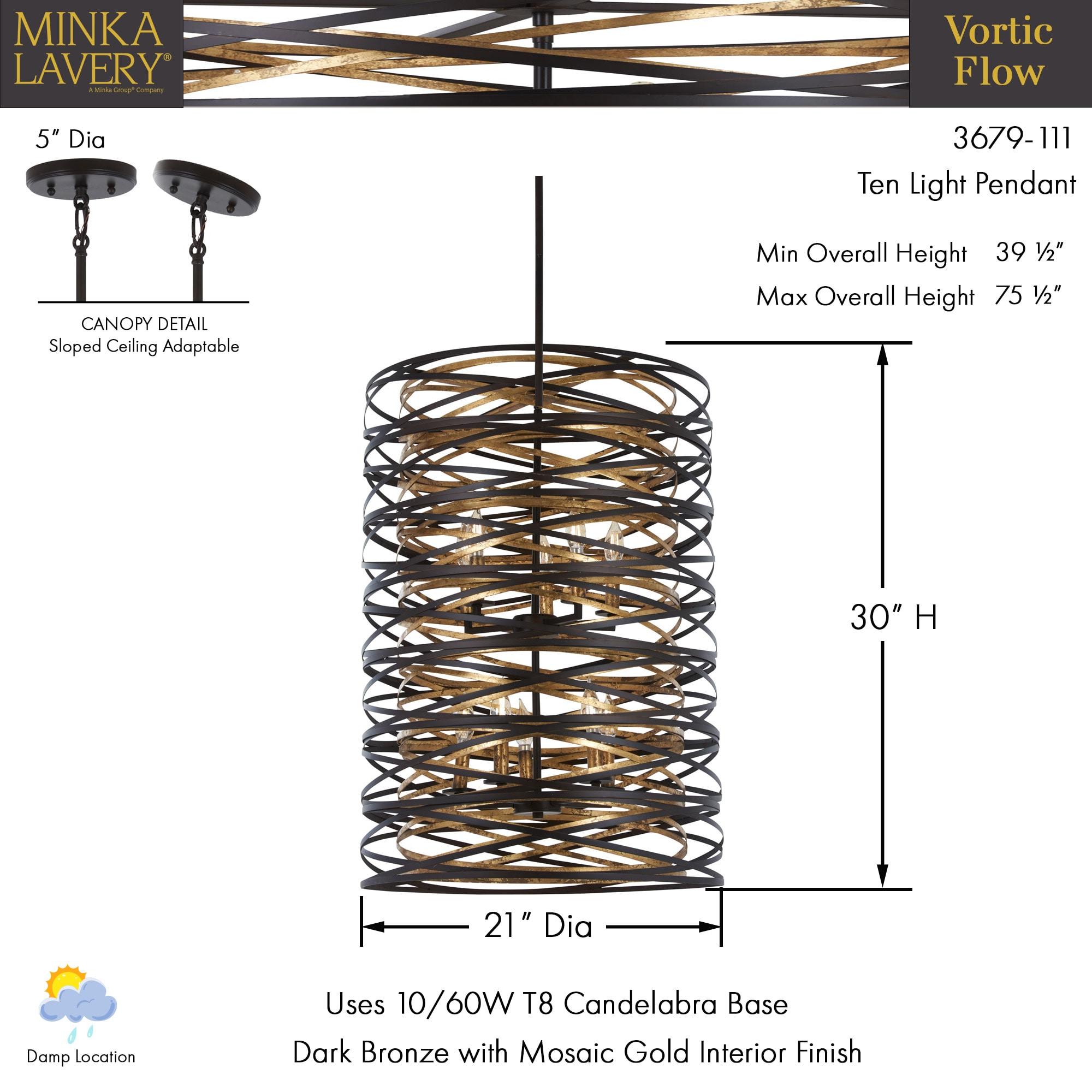 Minka Lavery Vortic Flow 21" Wide Dark Bronze and Gold 10-Light Pendant