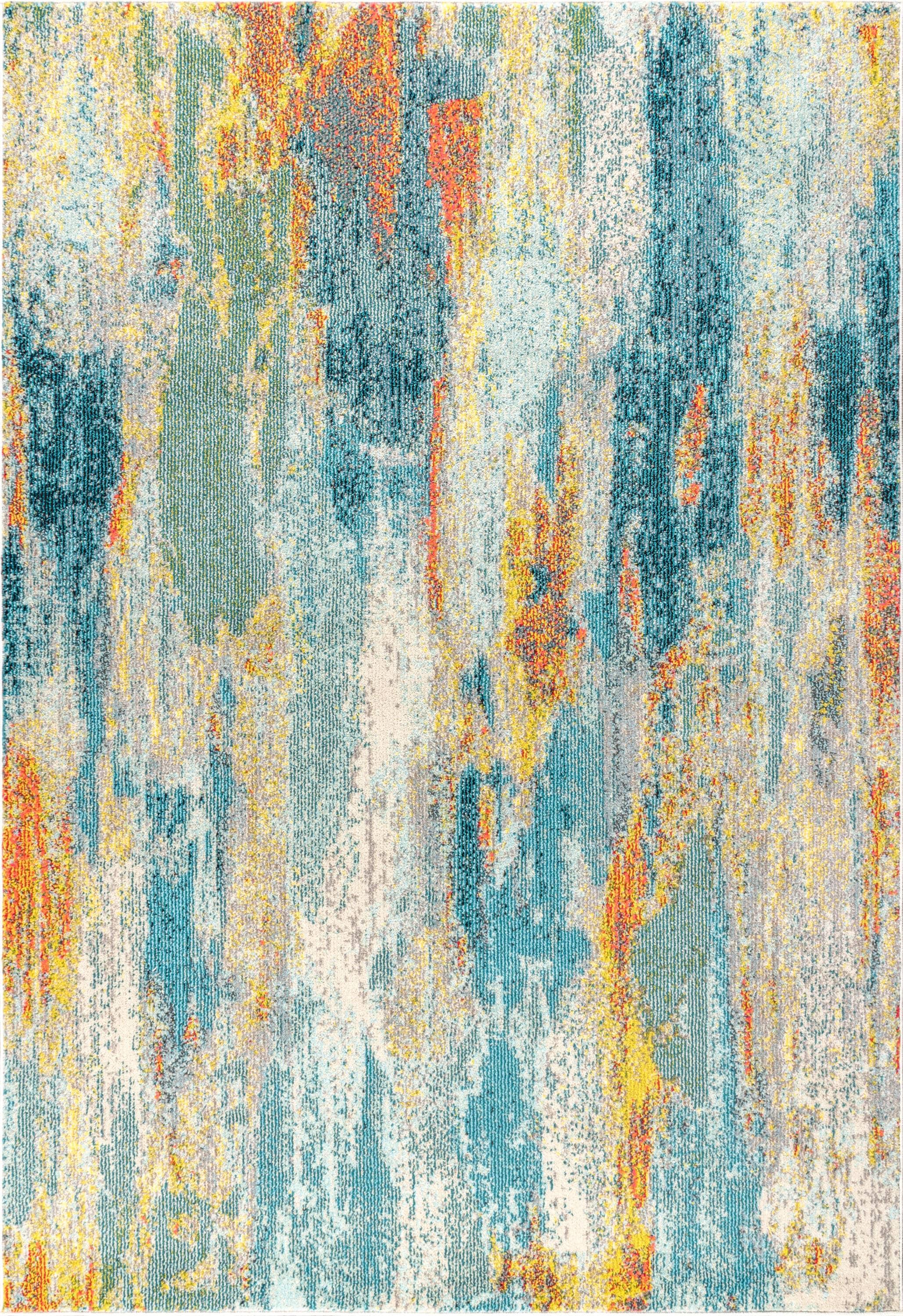 JONATHAN  Y Contemporary POP 5 x 8 (ft) Loomed Polypropylene Blue/Cream/Yellow Rectangular Indoor Abstract Bohemian/Eclectic Area rug
