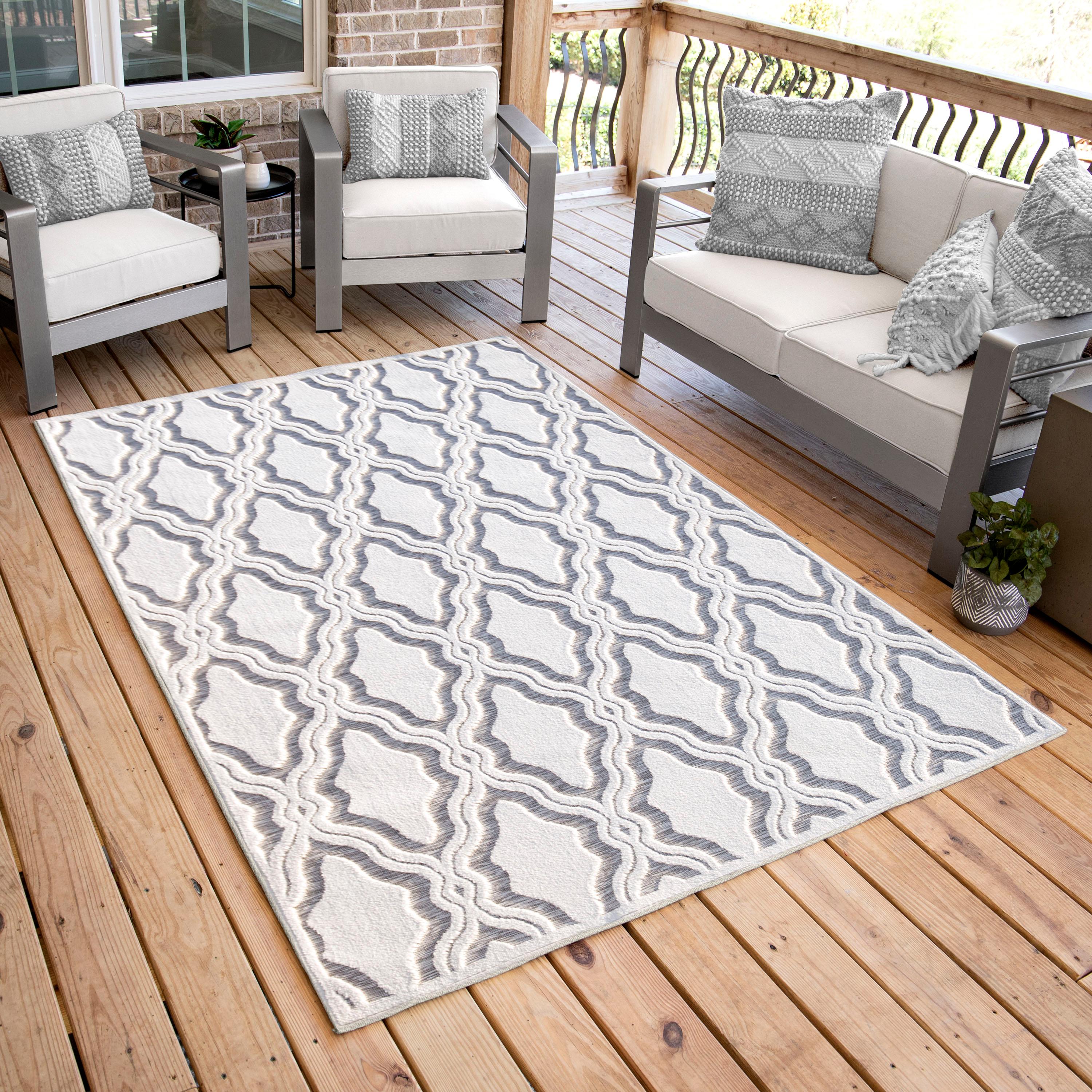 My Texas House Cotton Blossom Natural Gray High Low Indoor Outdoor Rug