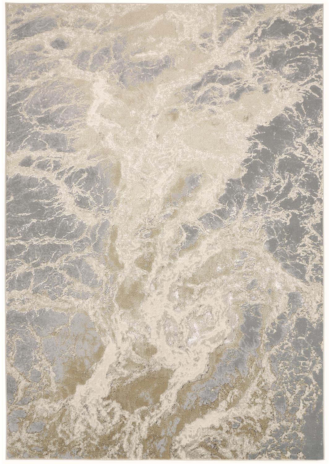 Feizy Aura Modern Abstract, Ivory/Silver/Gold, 12' x 15' Area Rug Easy Care Stain Resistant Fade Resistant Industrial Watercolor Floor Rug for Living room Bedroom