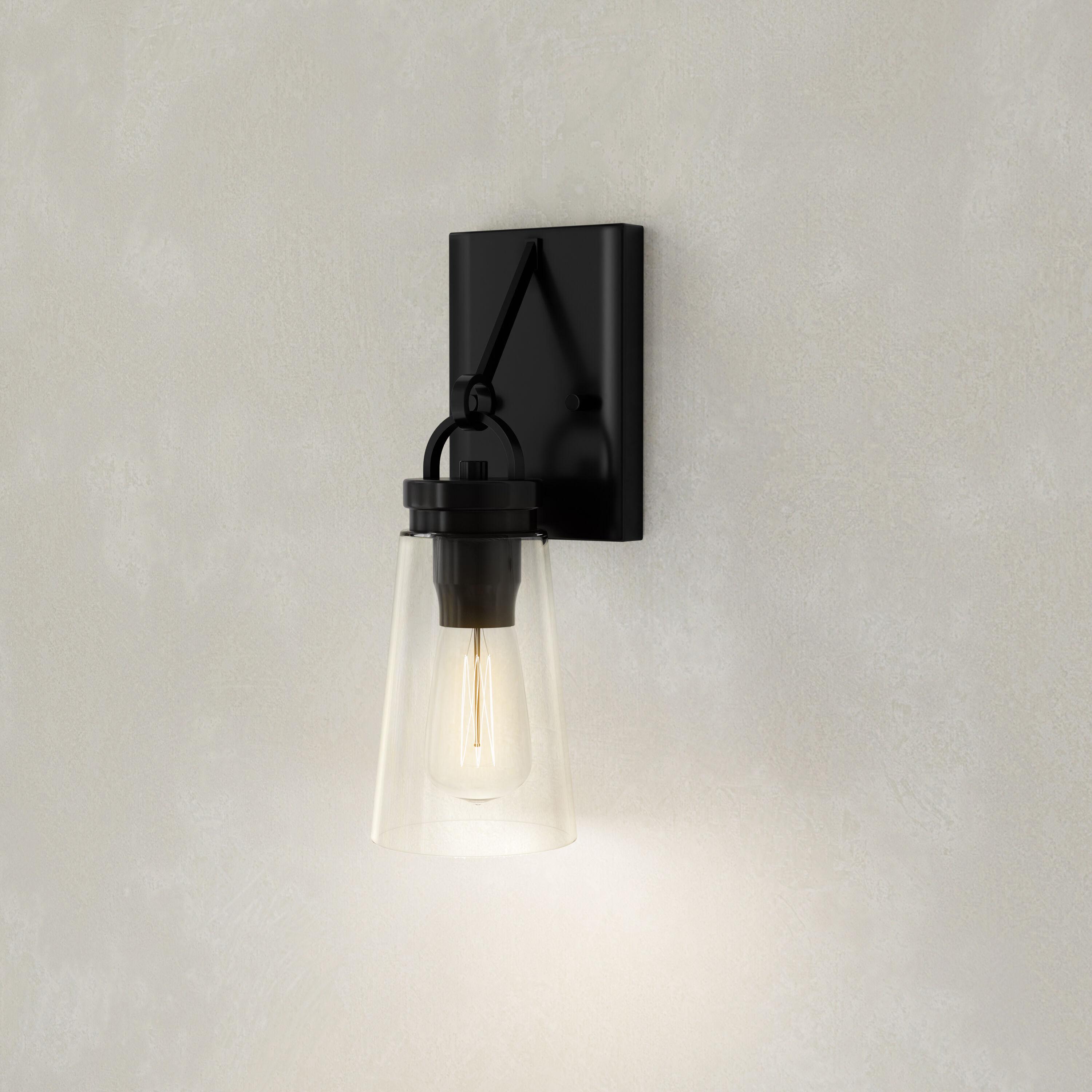 Progress Lighting Stockbrace 1-Light Matte Black Farmhouse Wall Light with Clear Glass Shade