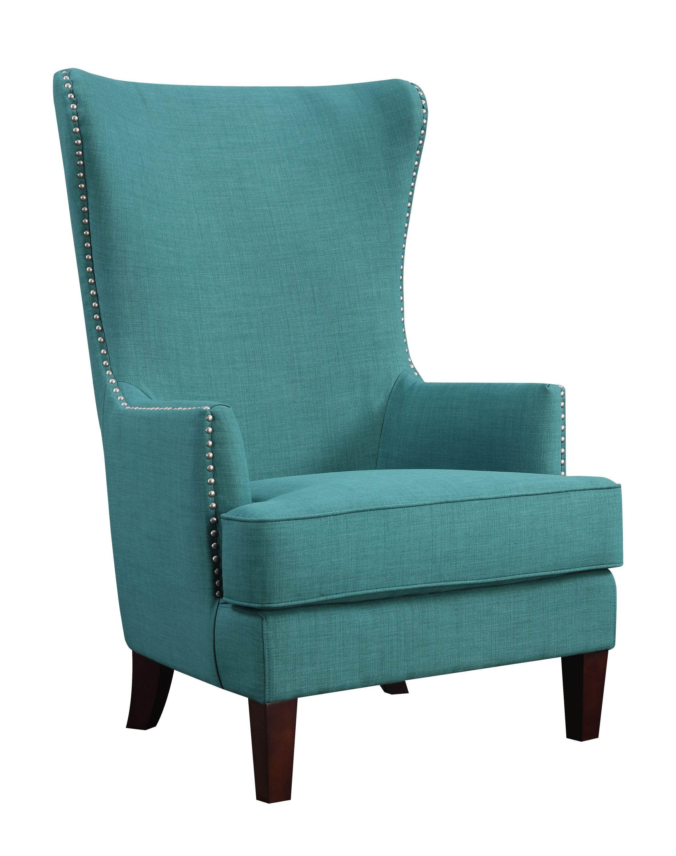 Picket House Furnishings Karson High Back Upholstered Chair Teal: Occasional Slipper Chair, Polyester Fabric, Wood Legs