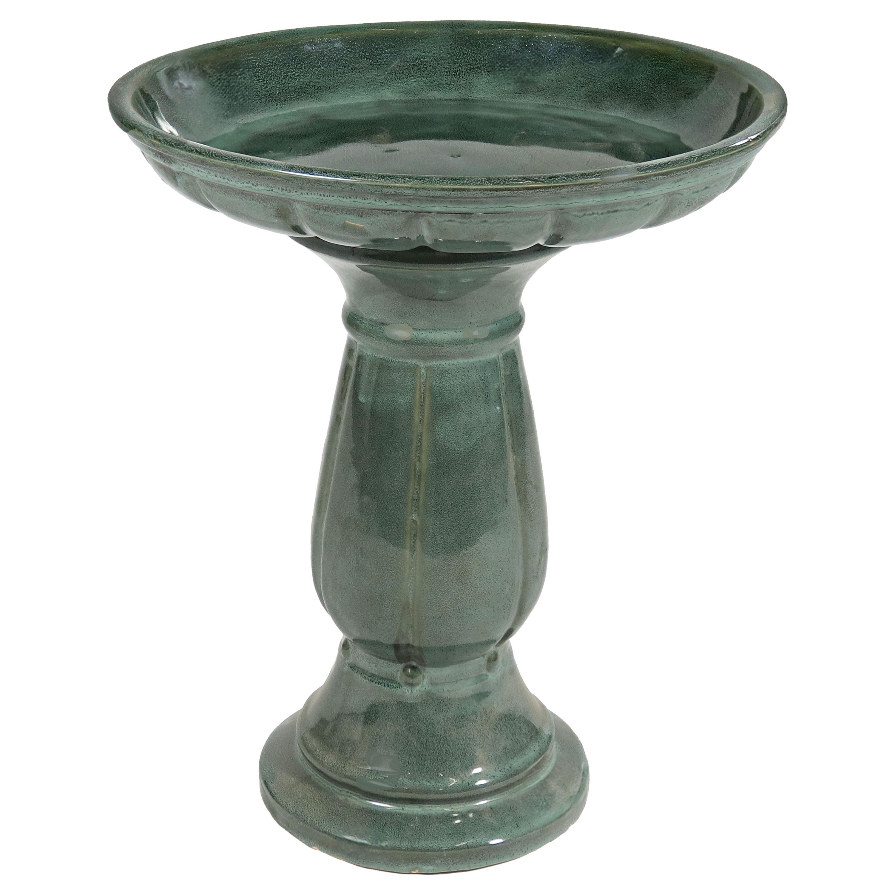 Lark Manor™ Aubriela Freestanding Ceramic Outdoor Bird Bath, UV-Resistant Green Mist Finish