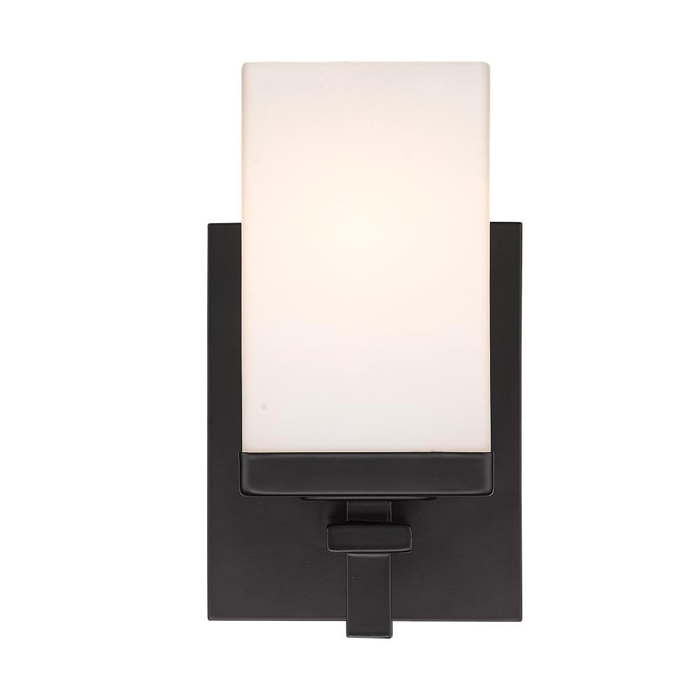 Golden Lighting Maddox 1-Light Wall Sconce in Matte Black with Opal