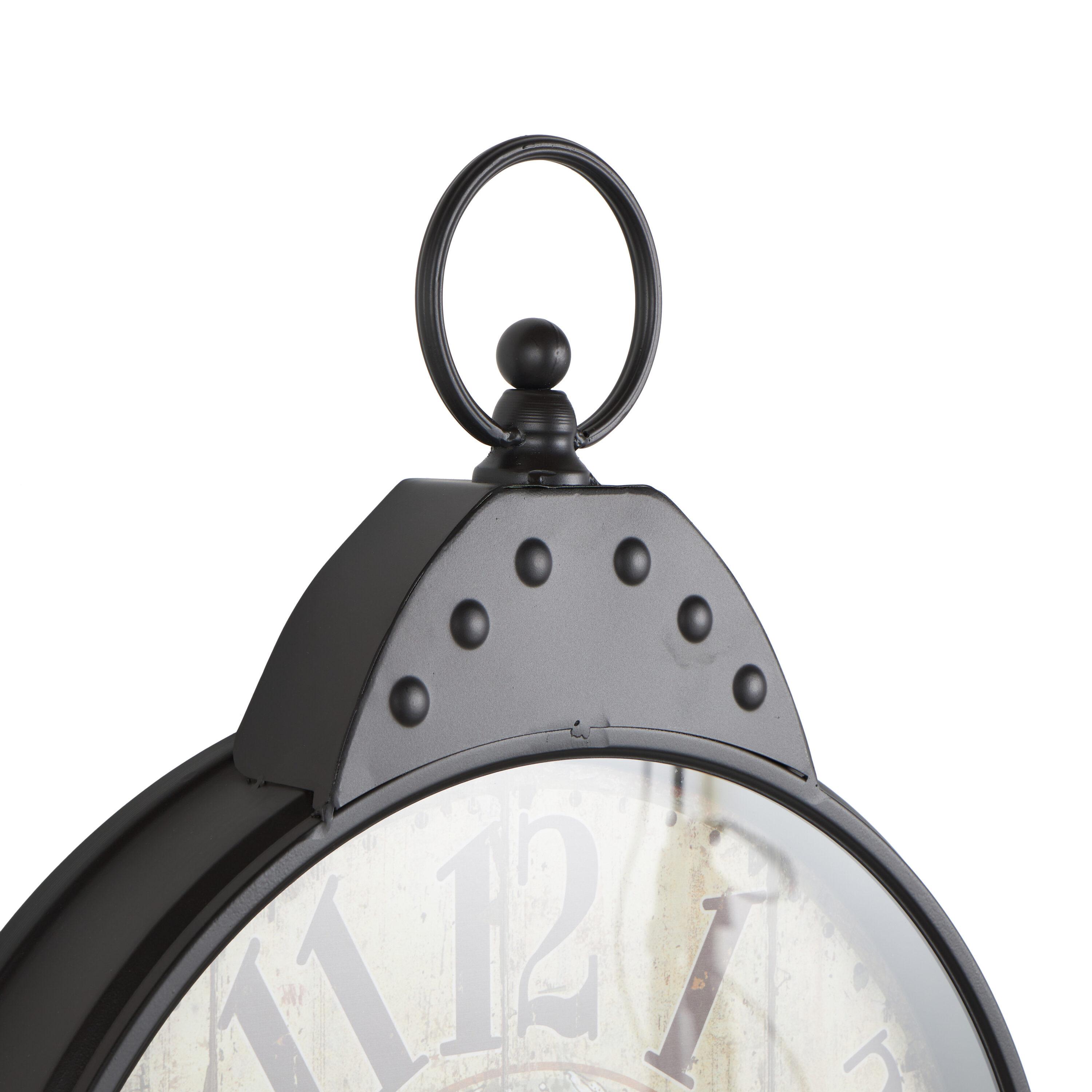 DecMode 20" Black Metal Finial Distressed Pocket Watch Inspired Wall Clock with Beige Clockface