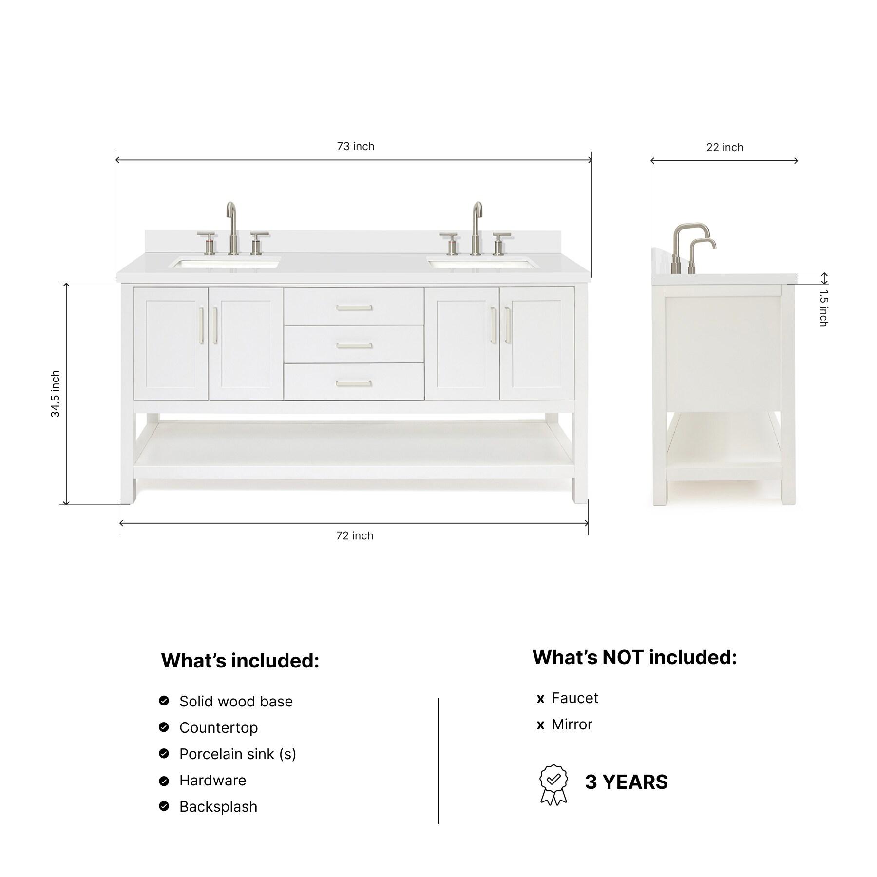 Ariel S073dwqrvo Magnolia 72" Free Standing Double Basin Vanity Set - White / Pure White