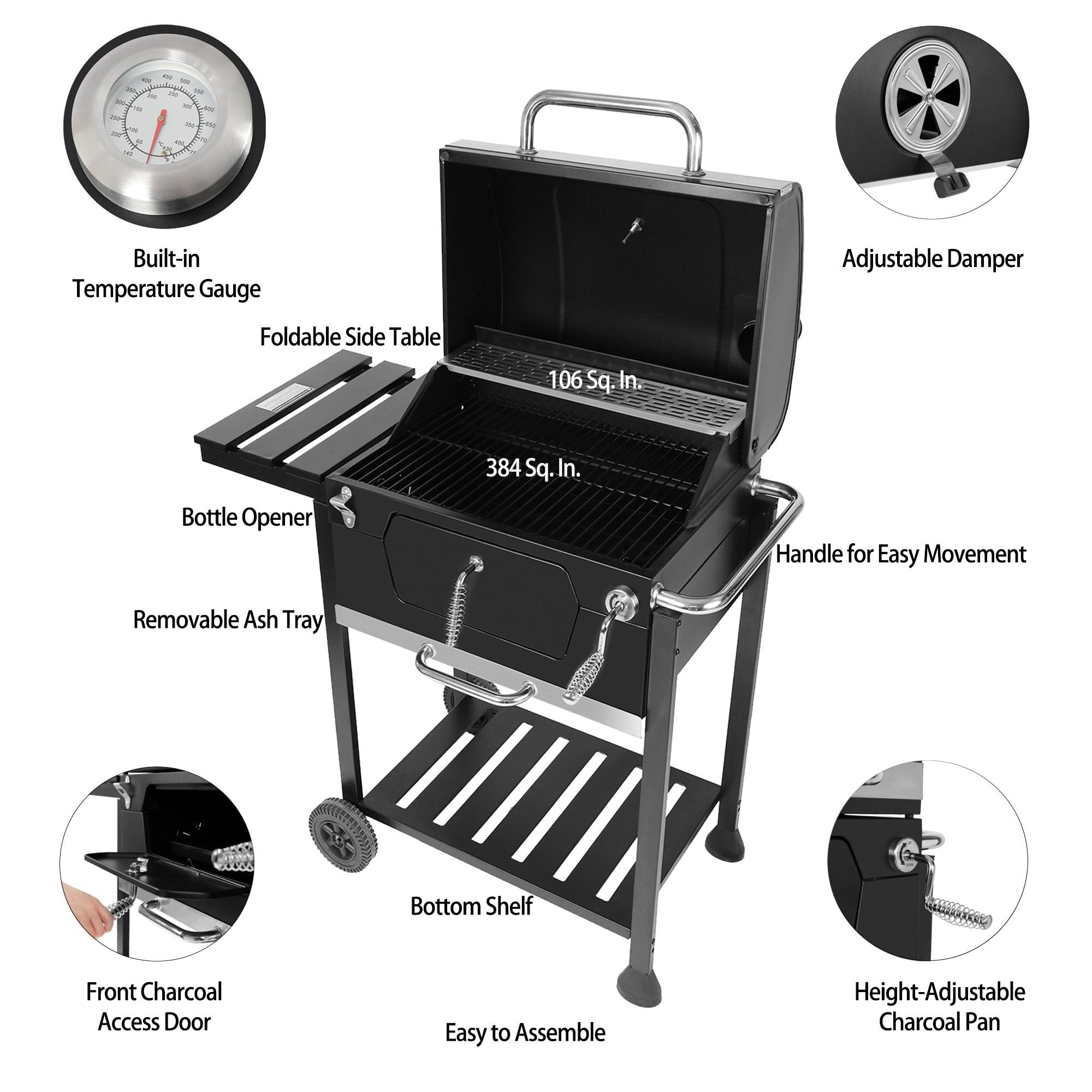 Royal Gourmet 24" Barrel Charcoal Grill with Side Table