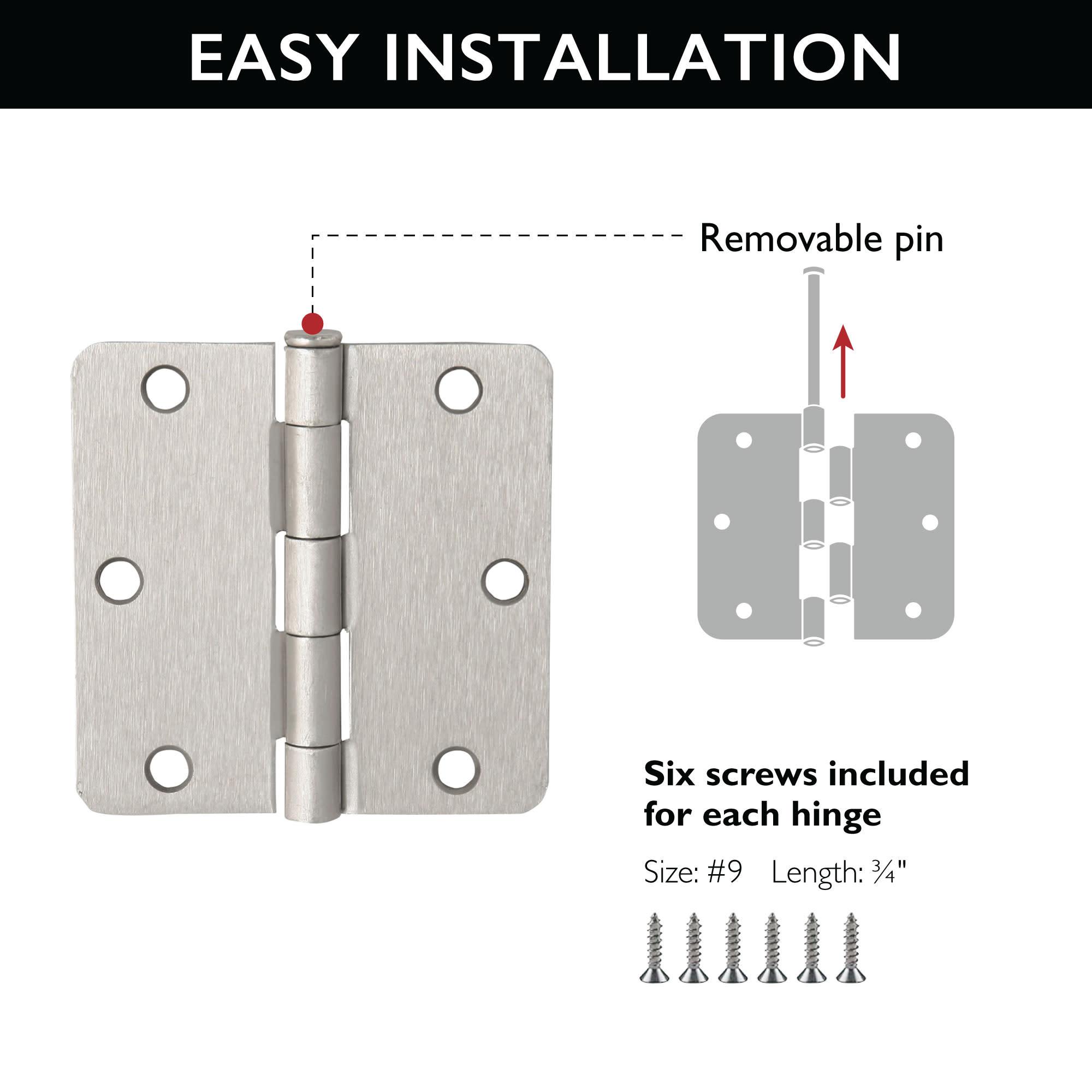 Satin Nickel 3.5" Steel Door Hinges with Screws, 3-Pack