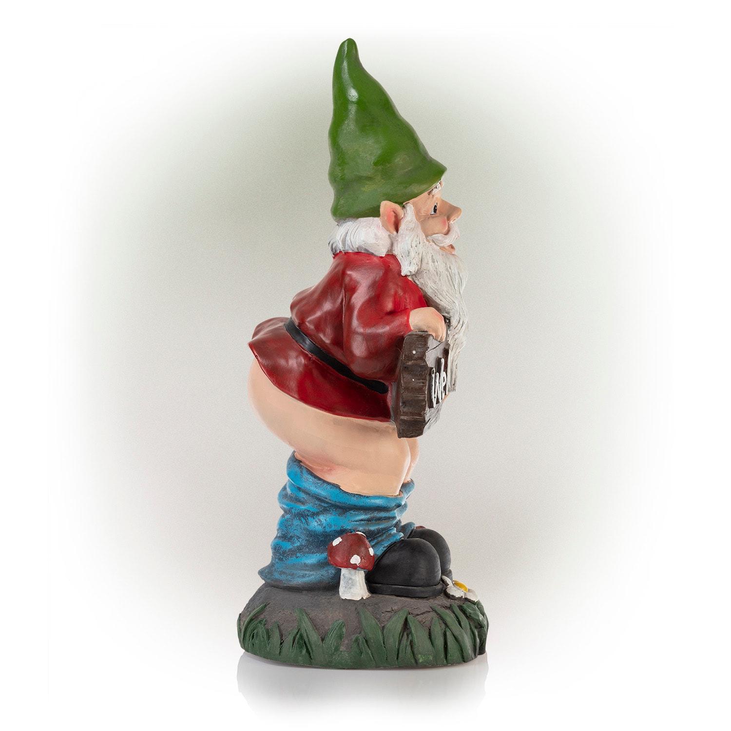 22"H Ceramic Outdoor Sculpture - Alpine Corporation: Garden Gnome with Welcome Sign, Mythical Decor