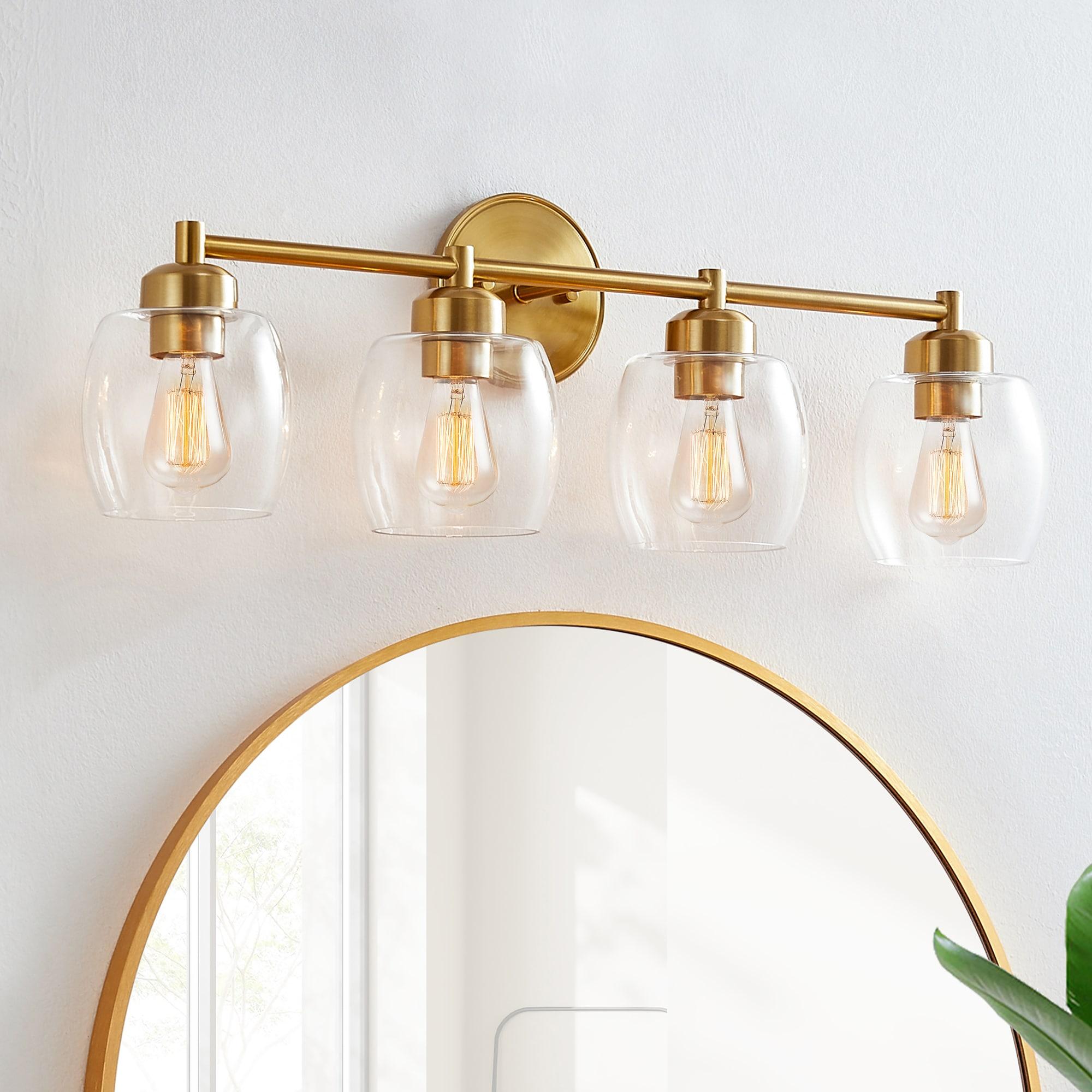 KAWOTI 4-Light Bathroom Light Fixtures, Antique Brass Vanity Wall Lamps over Mirror Bedroom Living Room Hallway
