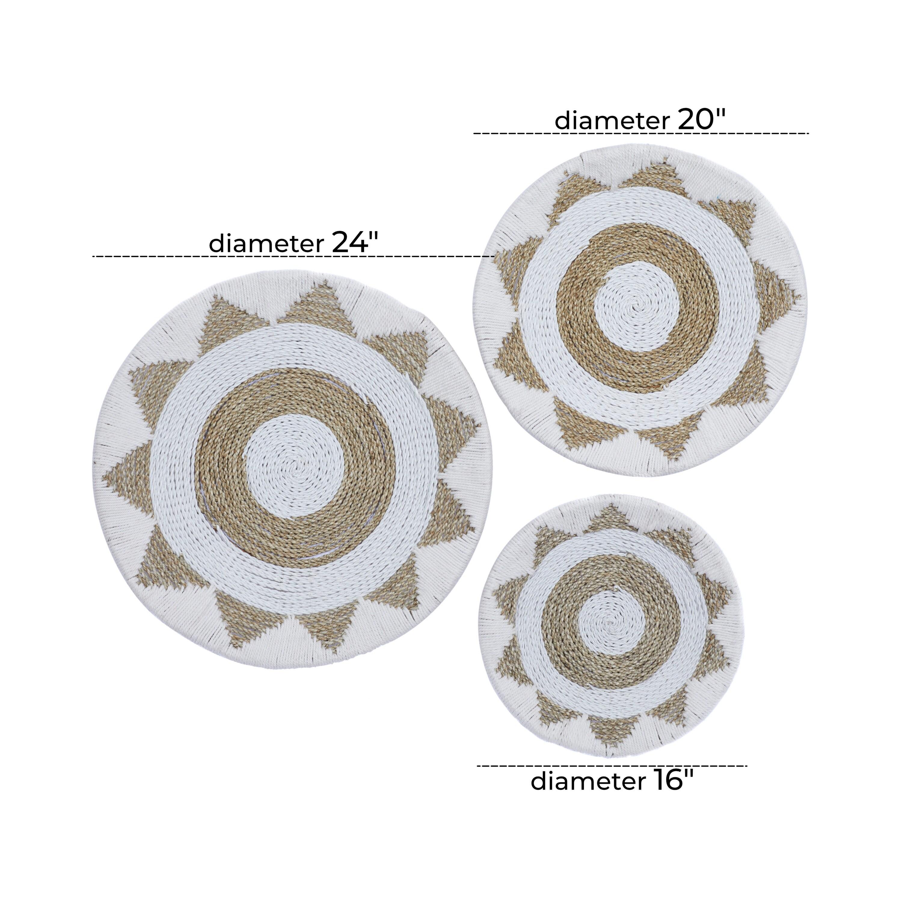 DecMode White Cotton Handmade Woven Plate Wall Decor (3 Count)