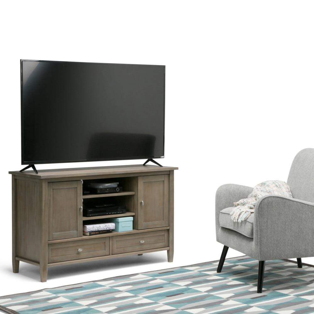 Simpli Home Warm Shaker 47"W Solid Wood TV Stand for TVs up to 55" with 2 Storage Cabinets and 2 Drawers