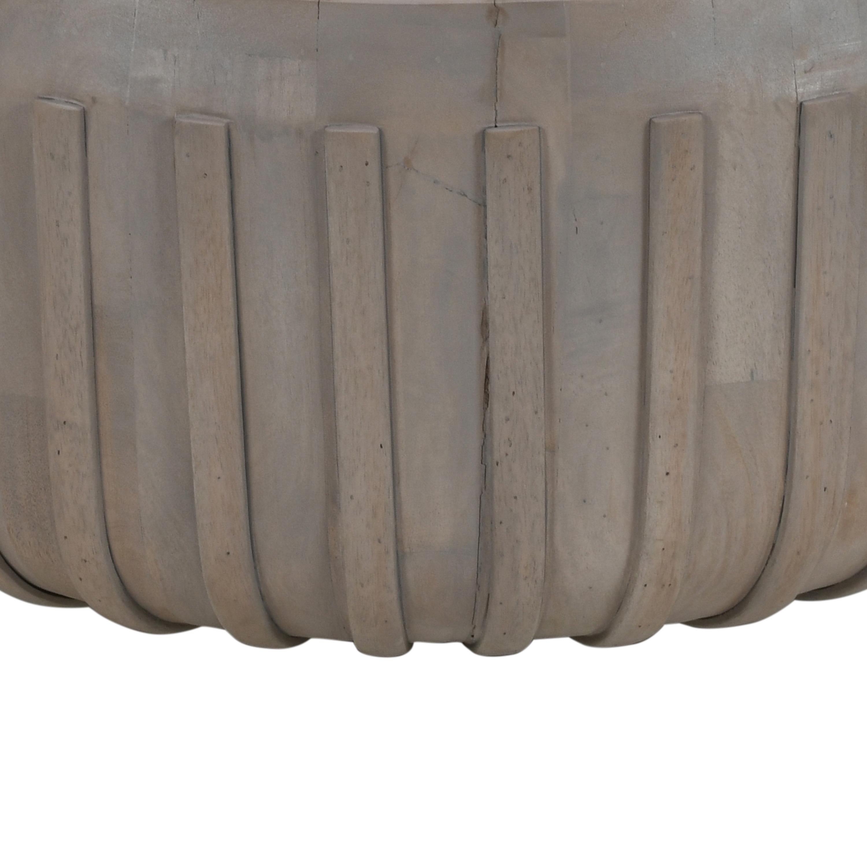 The Urban Port 36" Coffee Table Handcrafted Drum Shape with Ribbed Edges Gray Mango Wood Gray