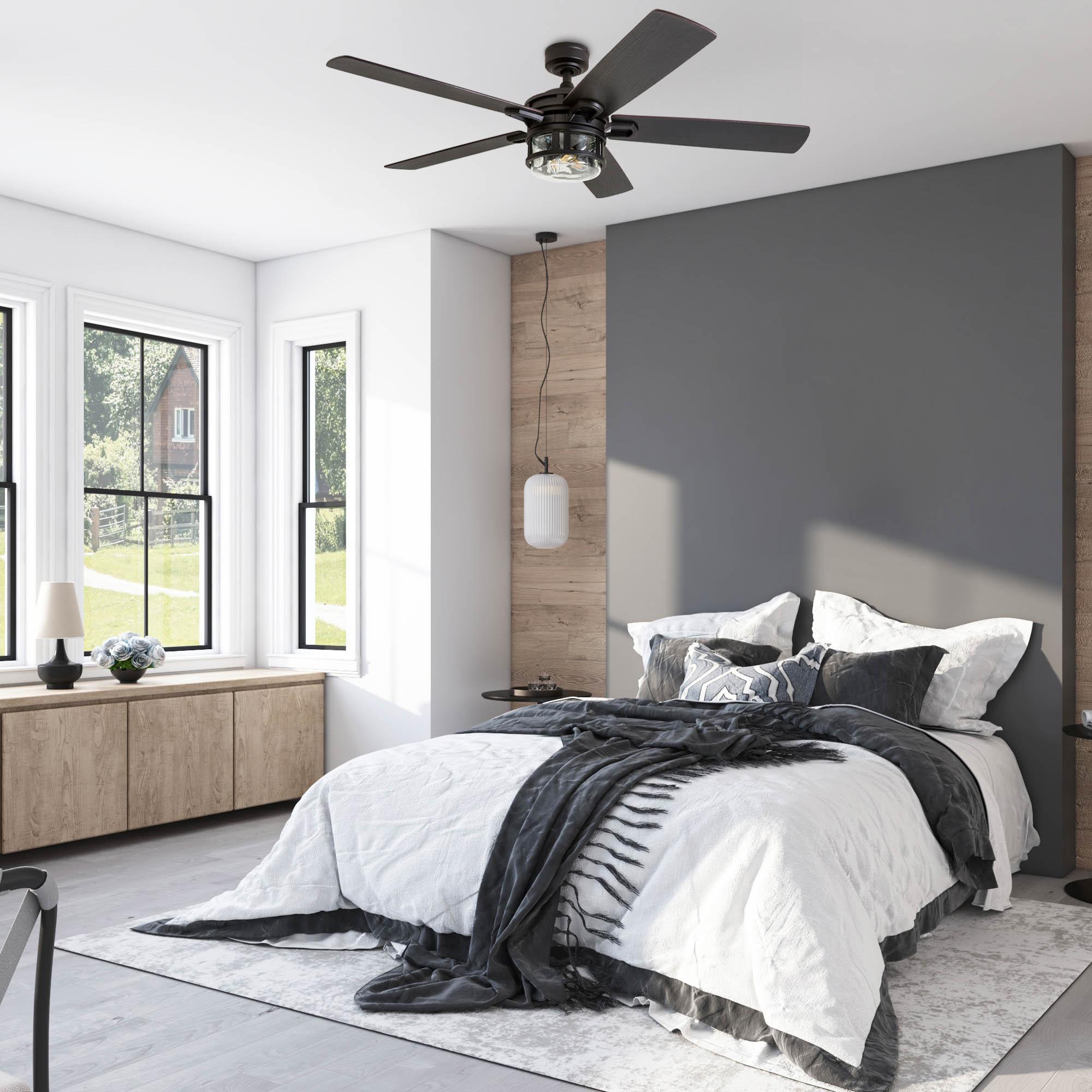 Honeywell 52-Inch Bontera Indoor 5 Blade Matte Black Craftsman Ceiling Fan with Remote Control