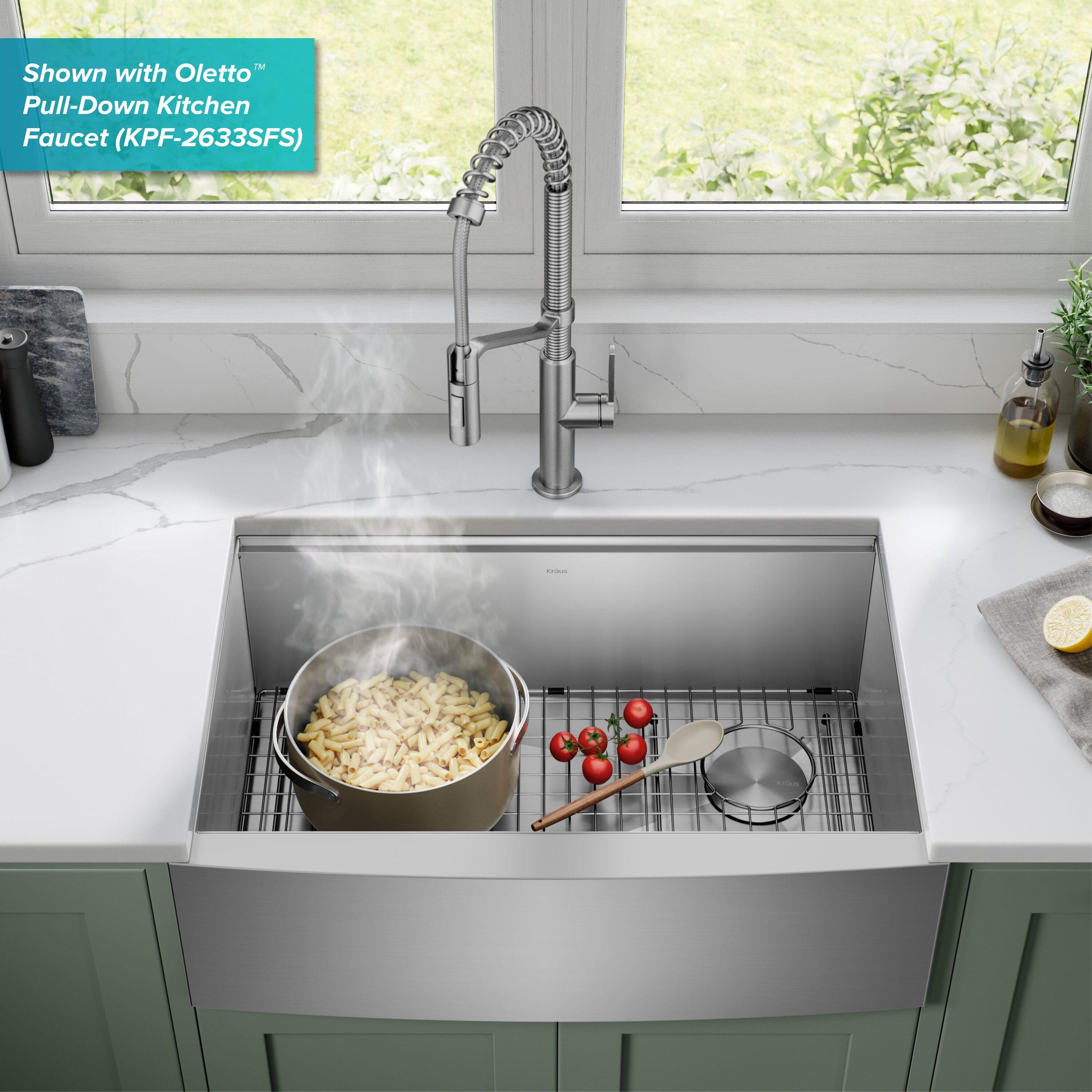 KRAUS Kore™ Workstation 30-inch L 16 Gauge Stainless Steel Single Bowl Farmhouse Kitchen Sink with Accessories