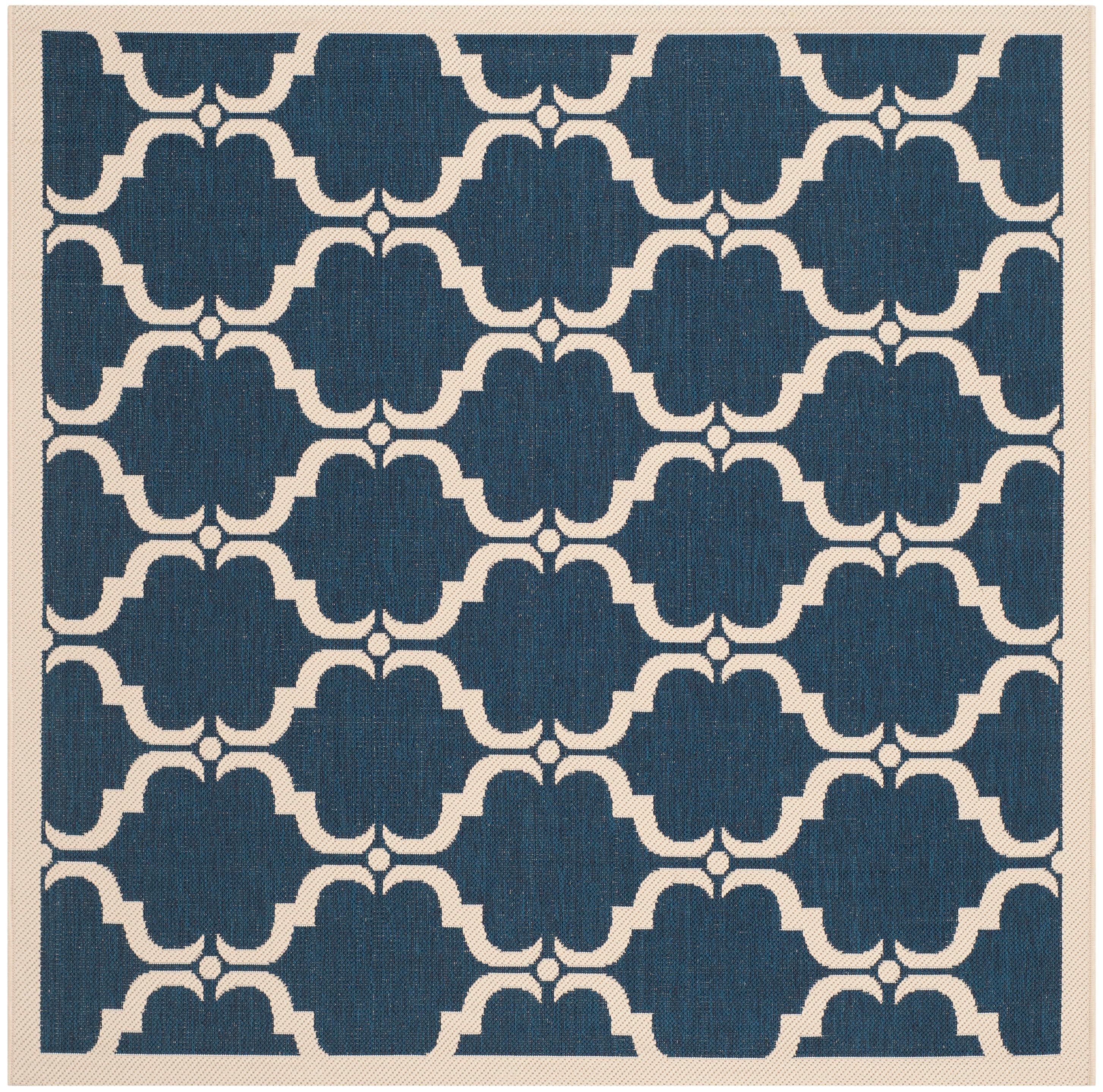 Courtyard CY6009 Power Loomed Indoor and Outdoor Area Rug - Navy/Beige - 5'3"x5'3" - Safavieh