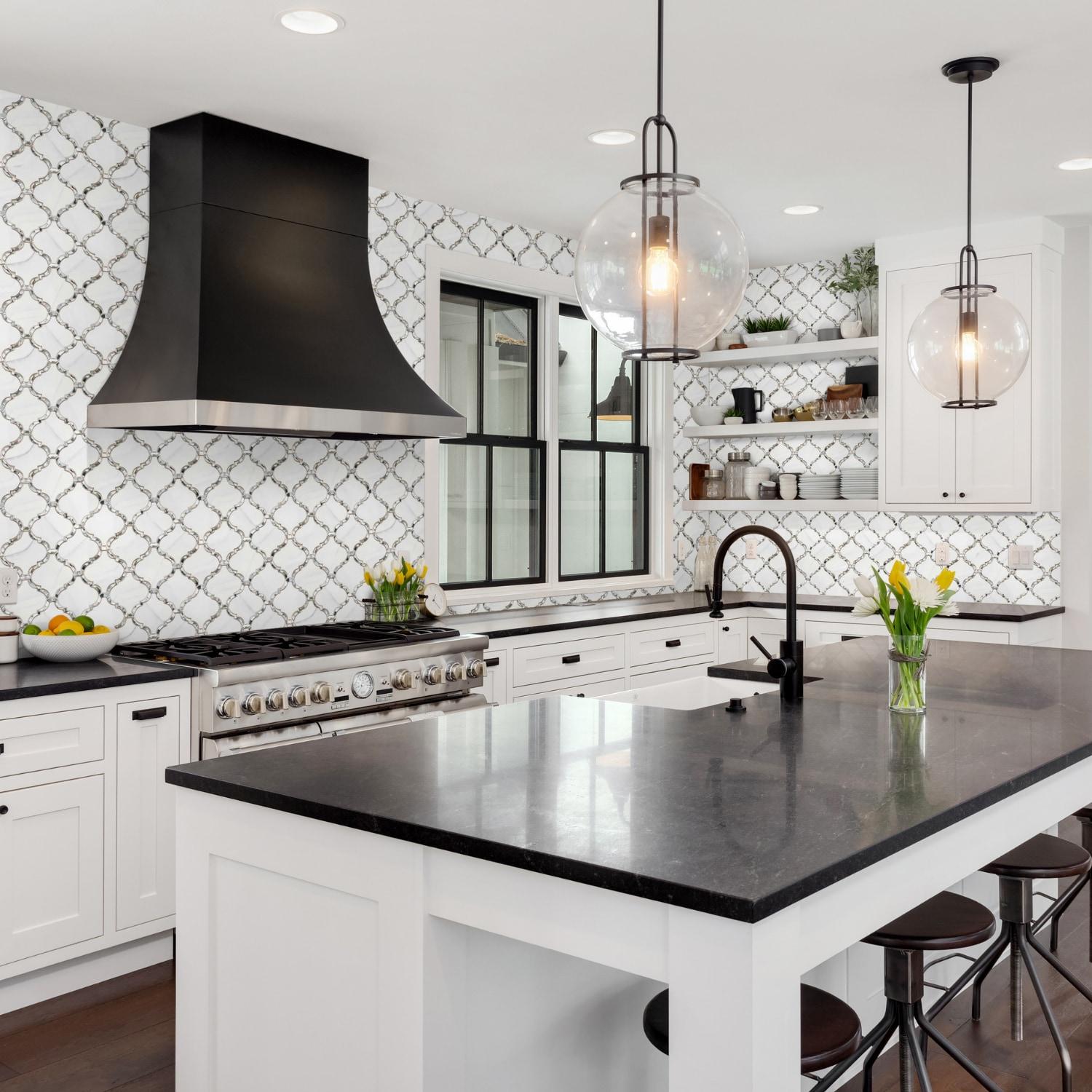 The Tile Life Tahitian Pearl Lantern 5x4.5 Statuario Silver Glass Wall Tile - 4x4 Sample