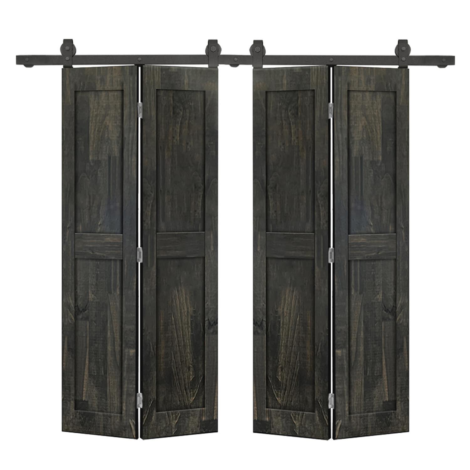 Calhome 2 Panel Shaker Pine Wood Bi-Fold Door with Sliding Barn Door Hardware Kit
