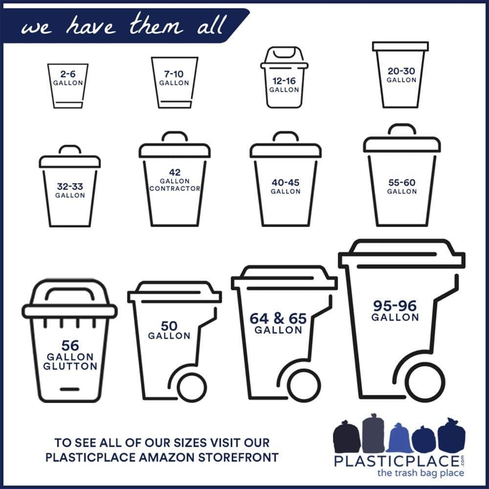 Plasticplace 12-16 Gallon Trash Bags, Black (250 Count)