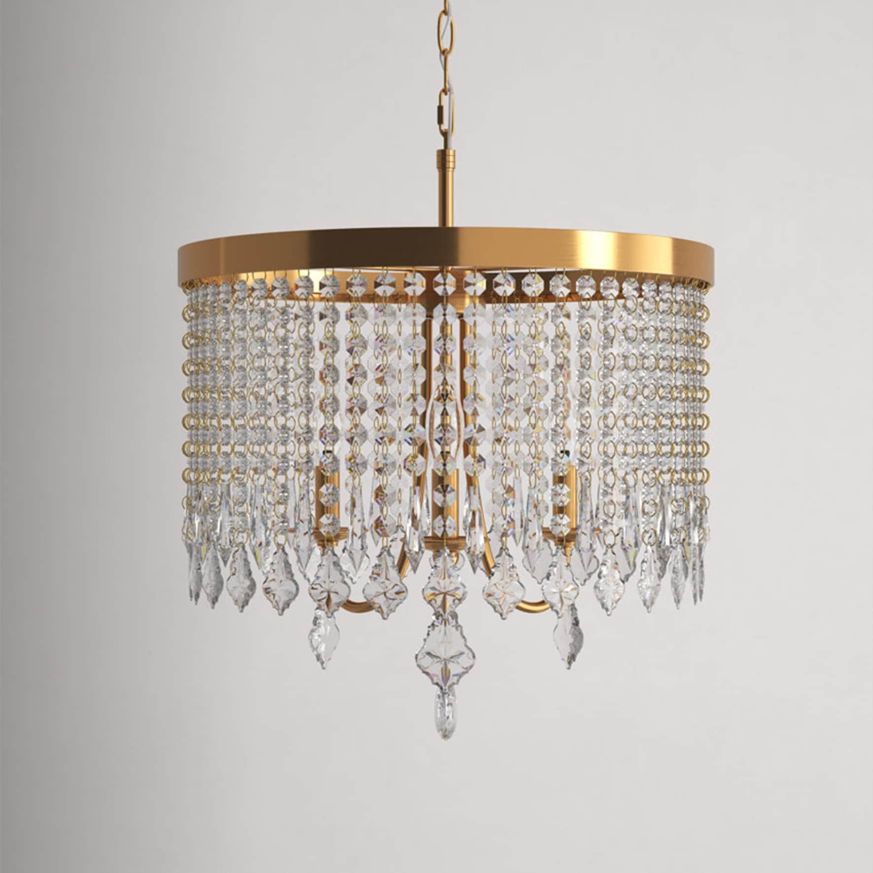 Elegant Antique Brass 16.25" Crystal Chandelier with Candle-Style Lights