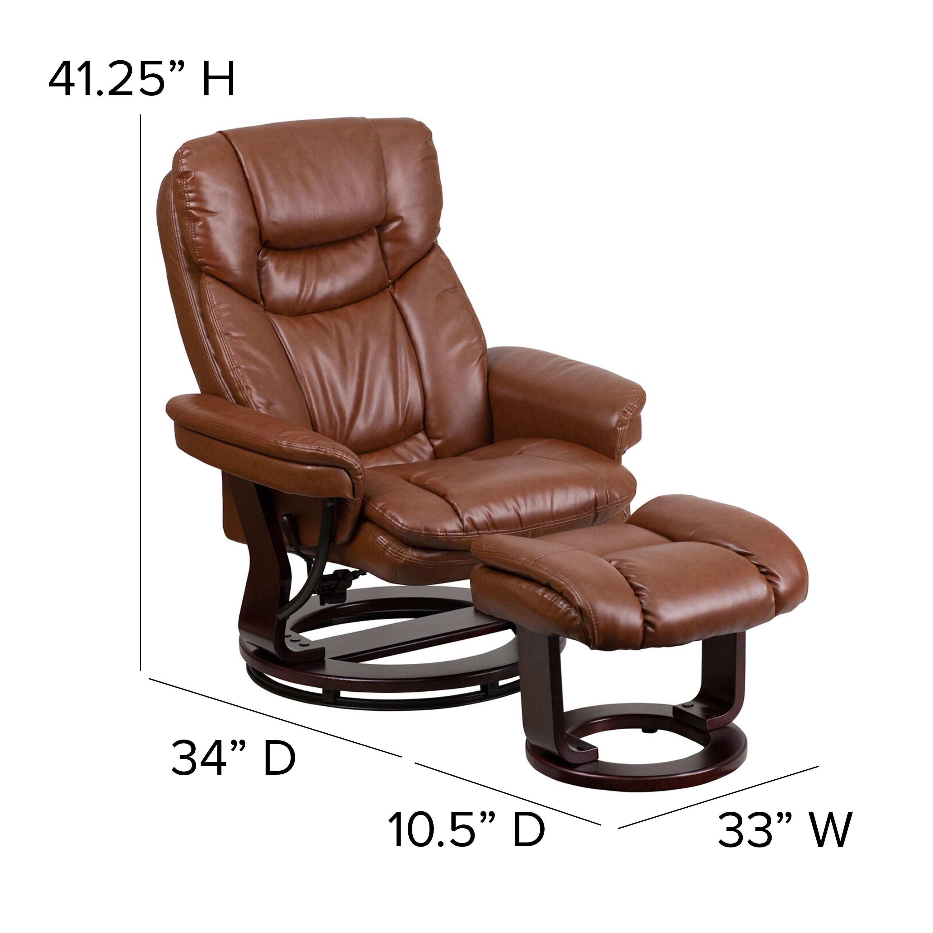 Flash Furniture Contemporary Multi-Position Recliner and Curved Ottoman with Swivel Mahogany Wood Base in Brown Vintage LeatherSoft