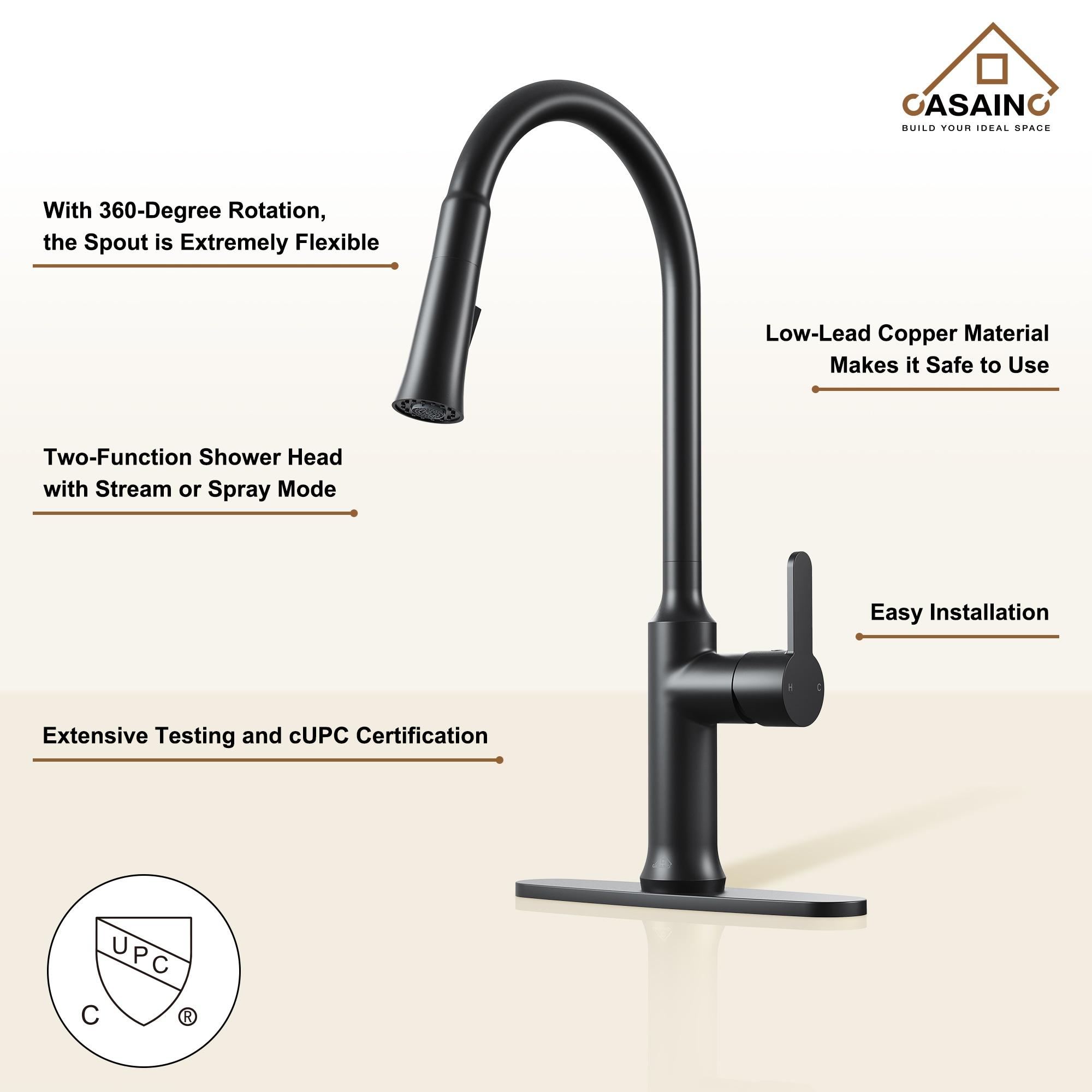 CASAINC 1.8 GPM Single-Handle Pull-Down Kitchen Faucet Single Hole Faucet