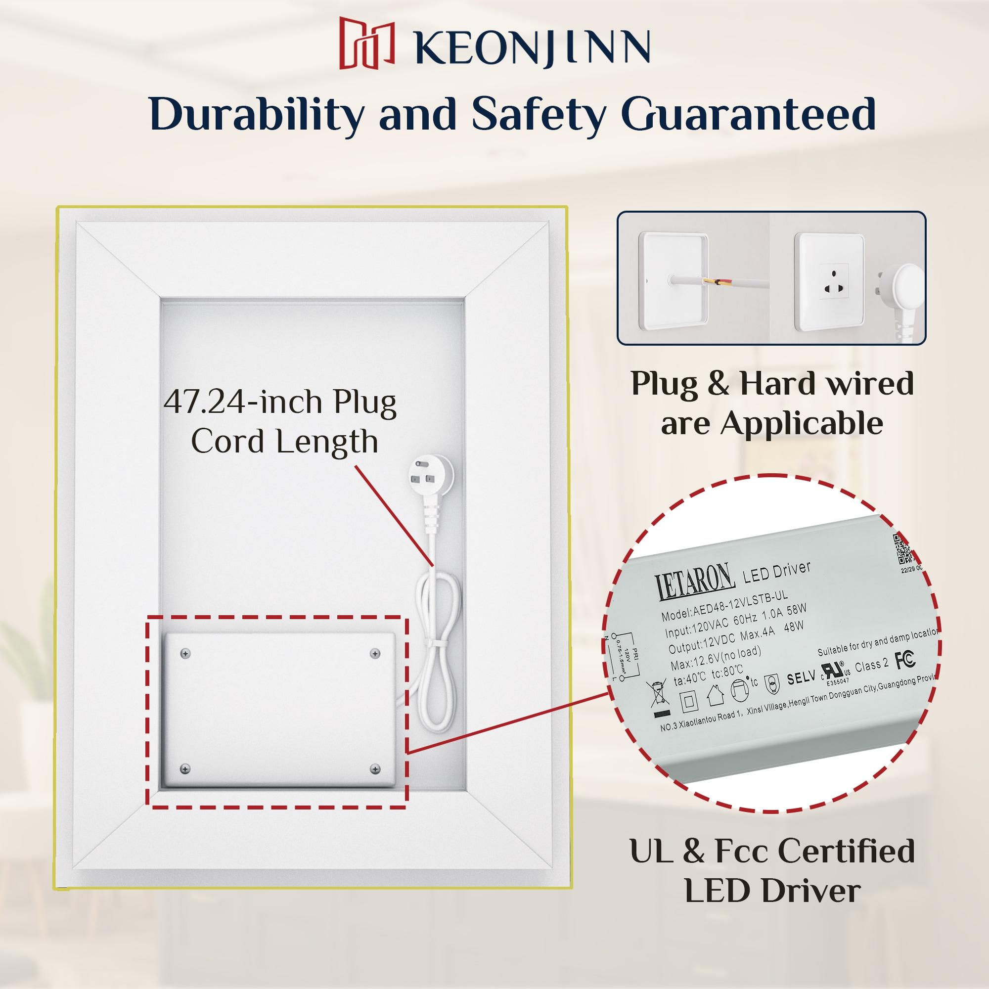 Keonjinn LED Bathroom Vanity Mirror, Front Light & Backlit, 3 Color Temperatures, Anti Fog, Double Lights Strips, 24"x32"