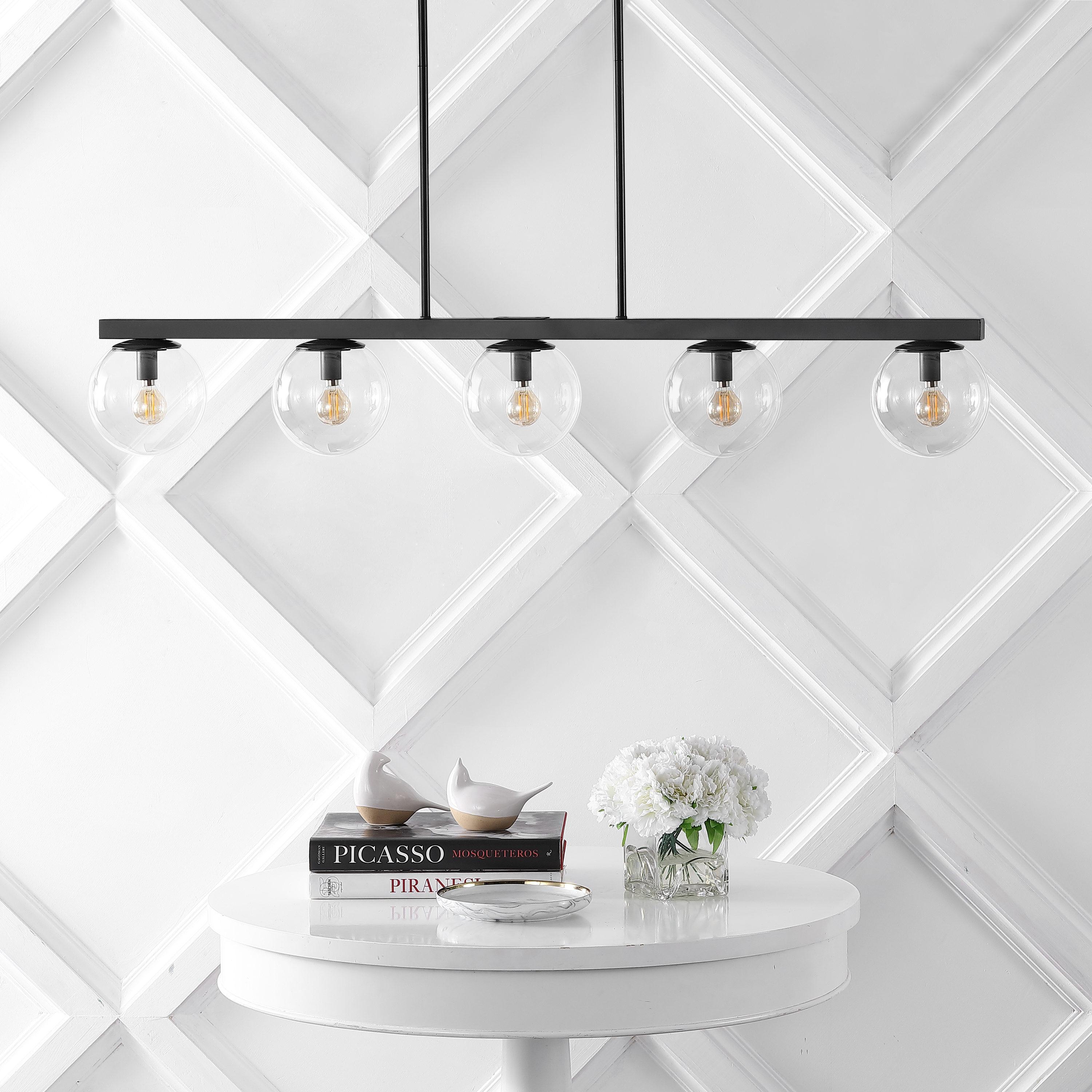 JONATHAN Y Luca Parisian 45.5" 5-Light Modern Glam Iron Globe Linear LED Pendant, Black/Clear