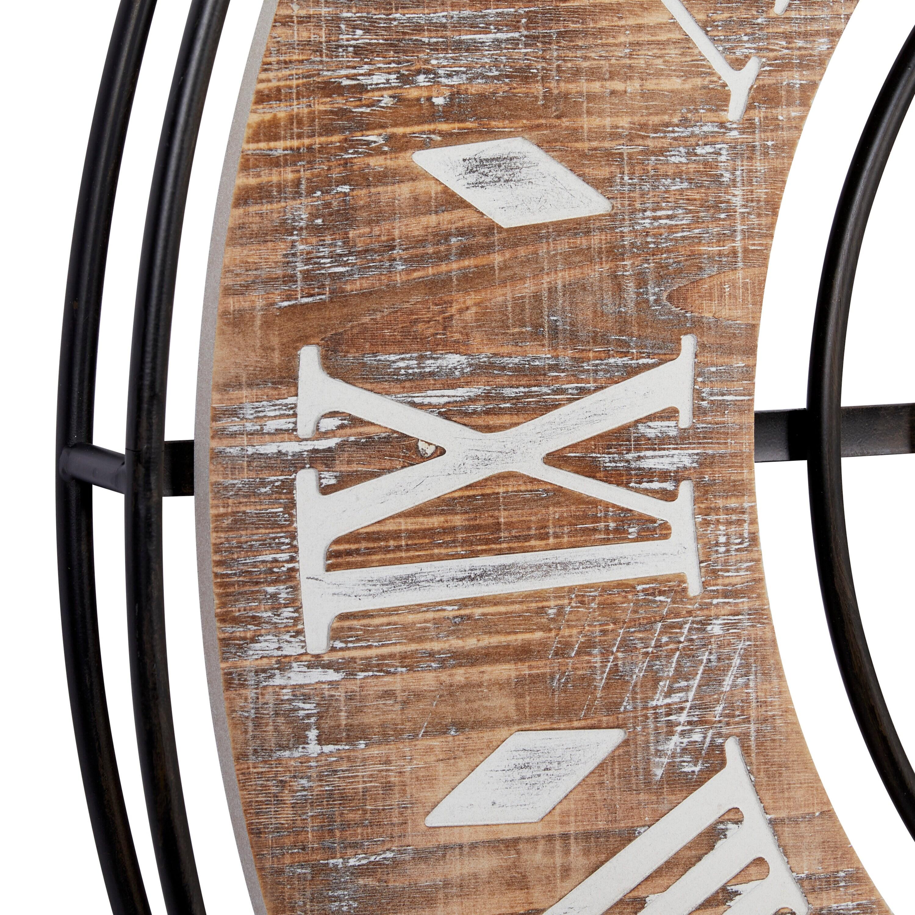 DecMode 34" Brown Metal Floral Wall Clock with Wood Accents